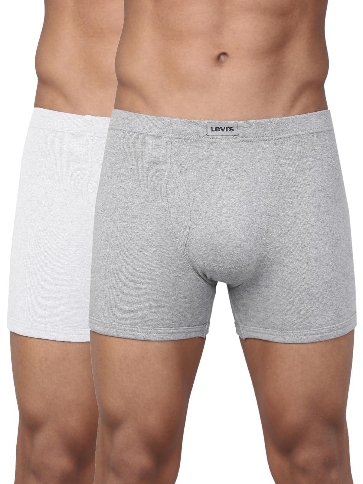 Levi's Men's Cotton Solid Brief (Pack Of 2) (#010-Boxer Brief-Wht/Lt Gmel-P2_White, Lt. Grey Melange-M)