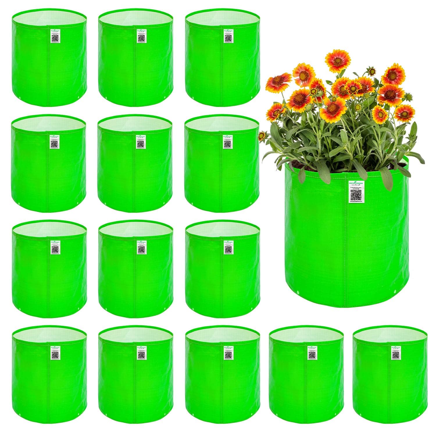 Anandi Green's HDPE Uv Protected 260 GSM Round Green Colour Plant Bags Suitable for Terrace and Vegetable Gardening 9x9 INCH Pack of 15 Grow Bags