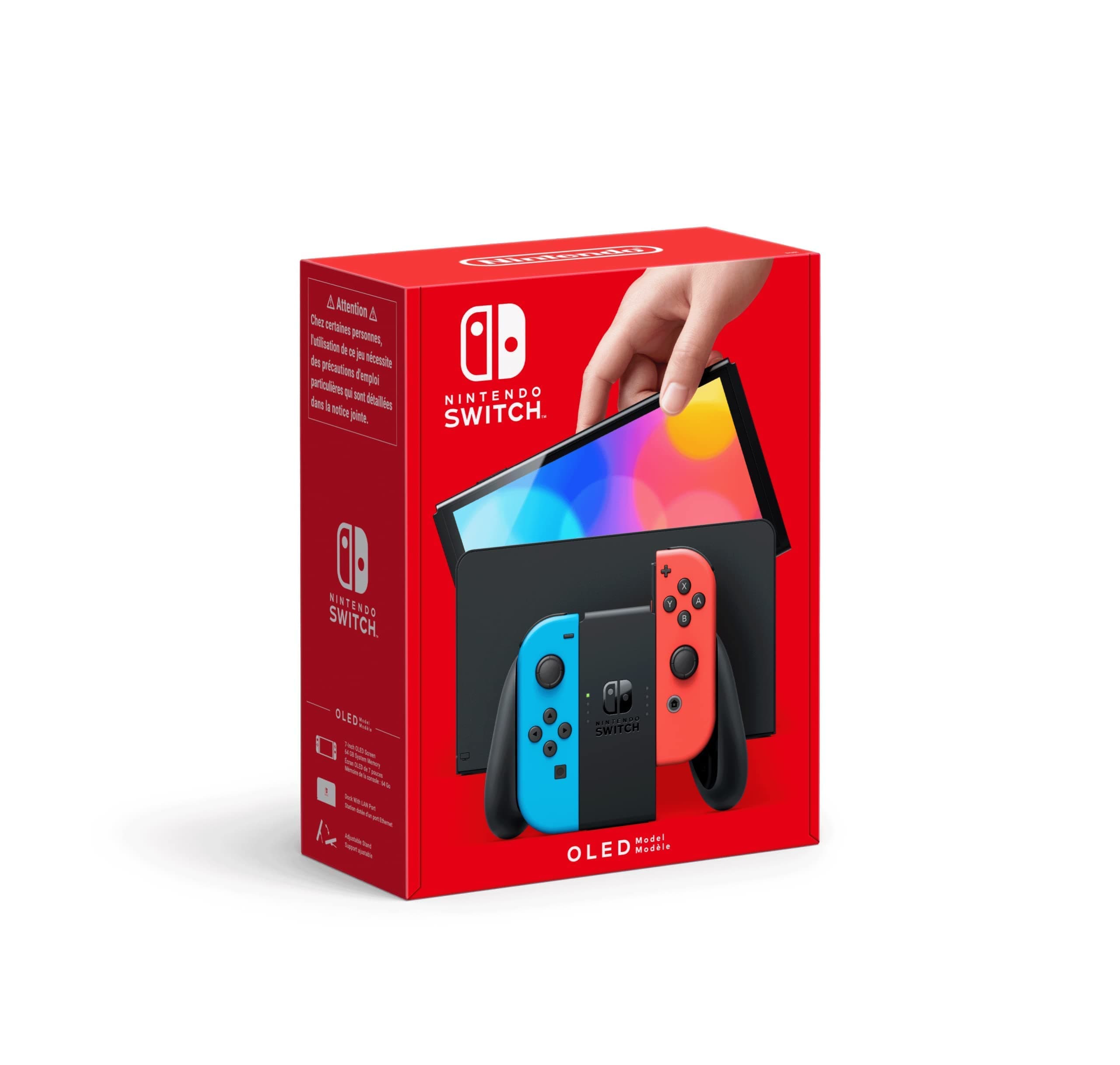 Nintendo Switch OLED (1 Year Warranty Included) Online Gaming (Neon Red/Neon Blue) – 7" OLED Screen, Enhanced Audio, 64GB Storage, Handheld & TV Docking
