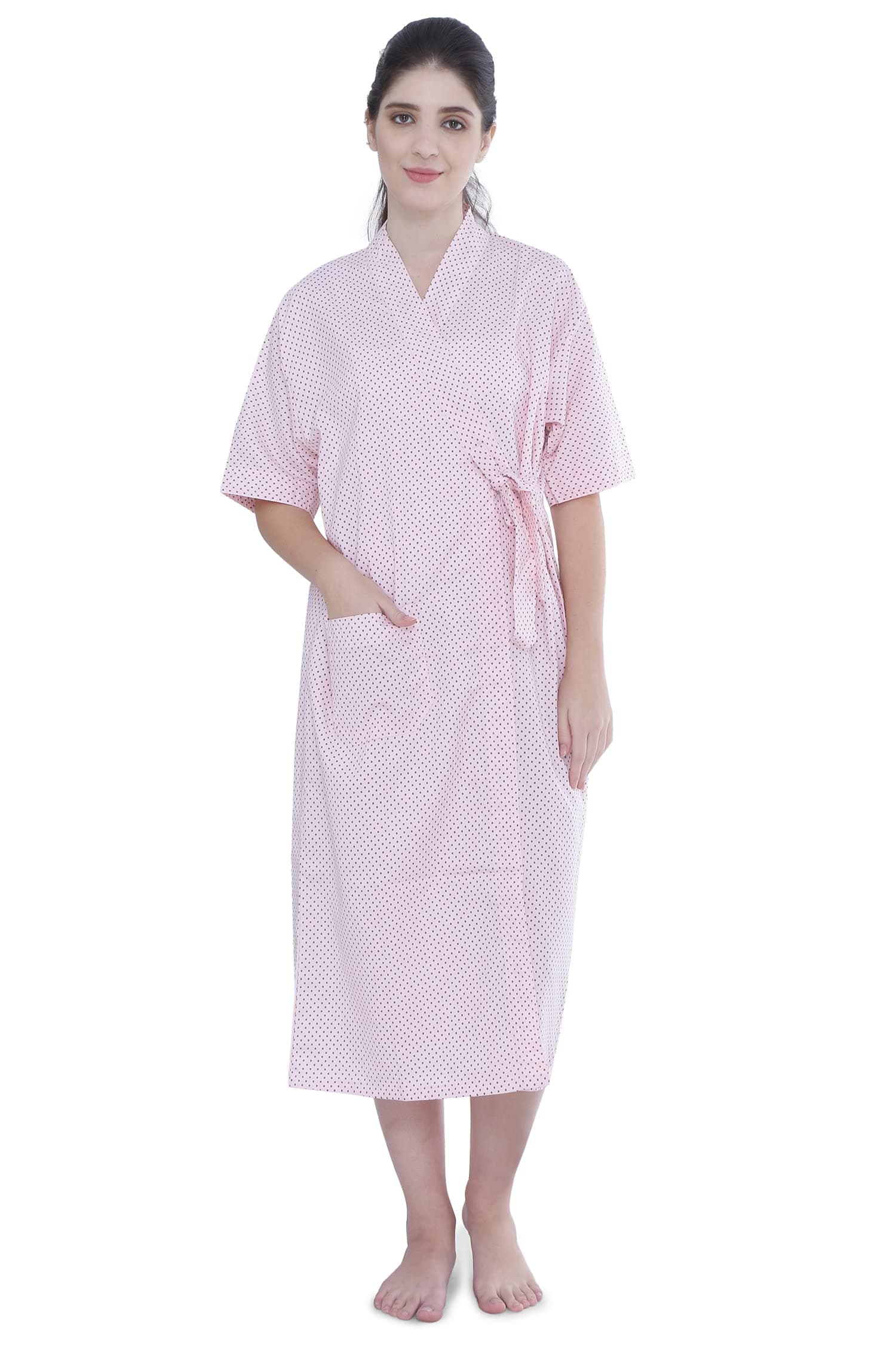 Uniform Craft Unisex Patient Gown | Front Open Tie-Up Closure | DuraSoft Spun Poly Cotton Fabric | Breathable Hospital Patient Dress for Clinic & Home Care (Plum Dots, M)