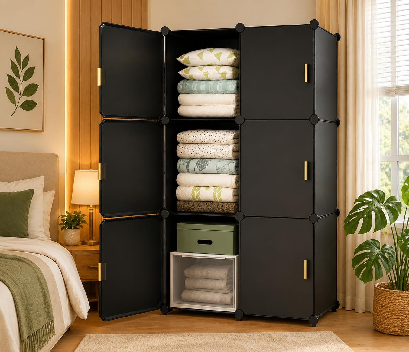 SNKR ESSENTIALS 8 Door Foldable Plastic Wardrobe for Clothes Baby Cupboard for Clothes Storage, Wardrobe for Kids, Plastic Almirah, Collapsible Wardrobe for Living Room (Grey-HK3, 6+2-Door)