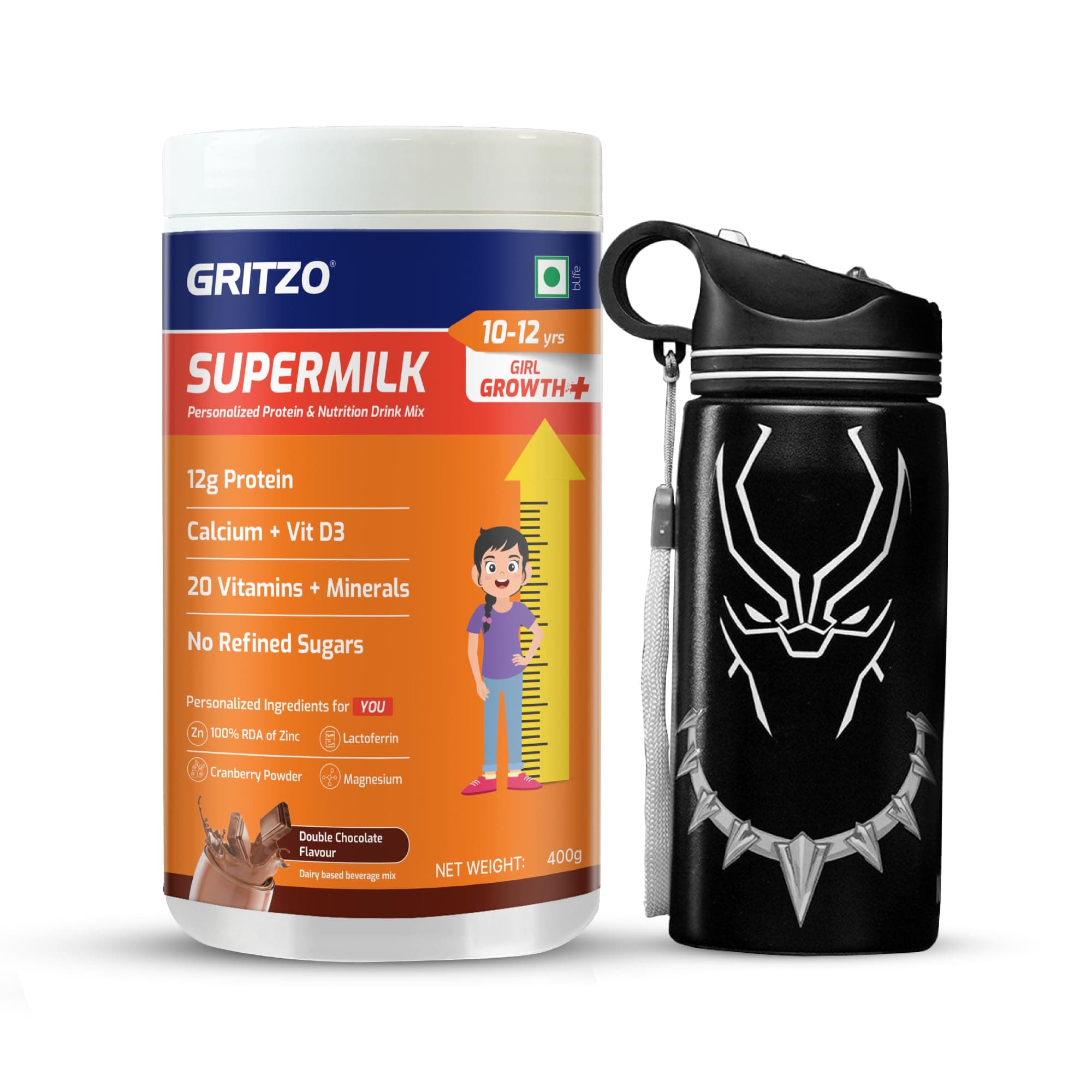 Gritzo SuperMilk Growth+ (10-12y Girl), 400g + Sipper