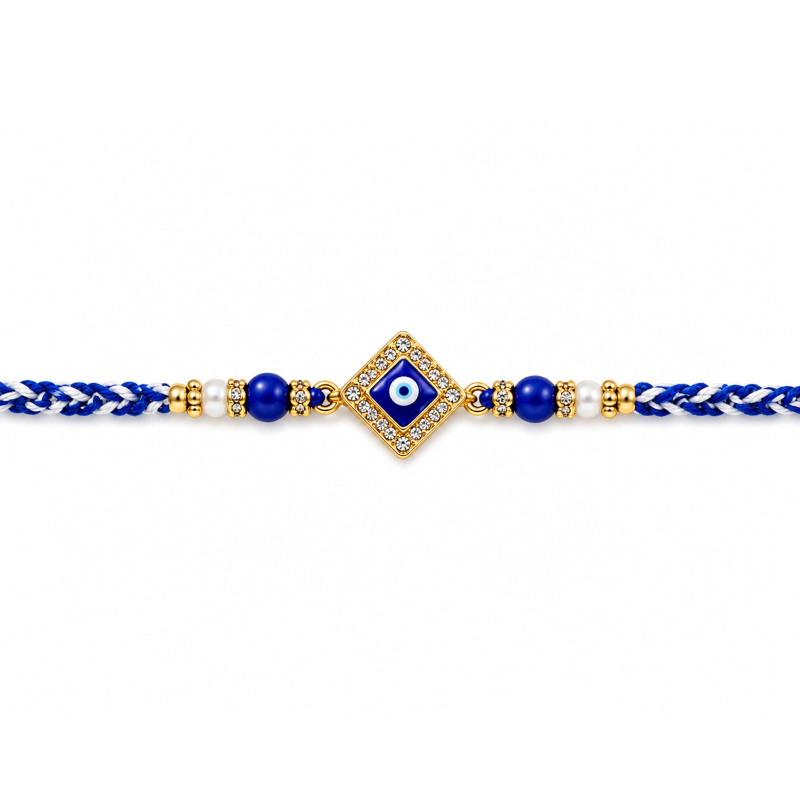 Shreeji Creations White & Golden Pendant Evil Eye Rakhi