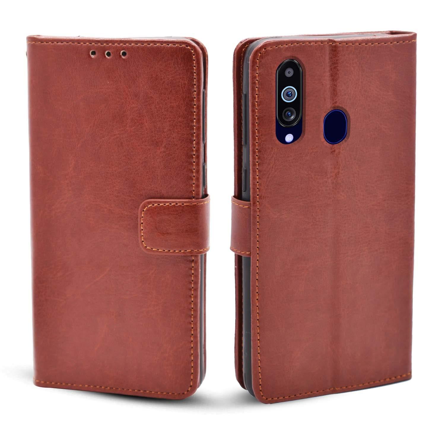 Pikkme Flip Case Leather Finish | Inside TPU with Card Pockets | Wallet Stand and Shock Proof | Magnetic Closing | Complete Protection Flip Cover for Samsung Galaxy M40 / Samsung Galaxy A60 (Brown)