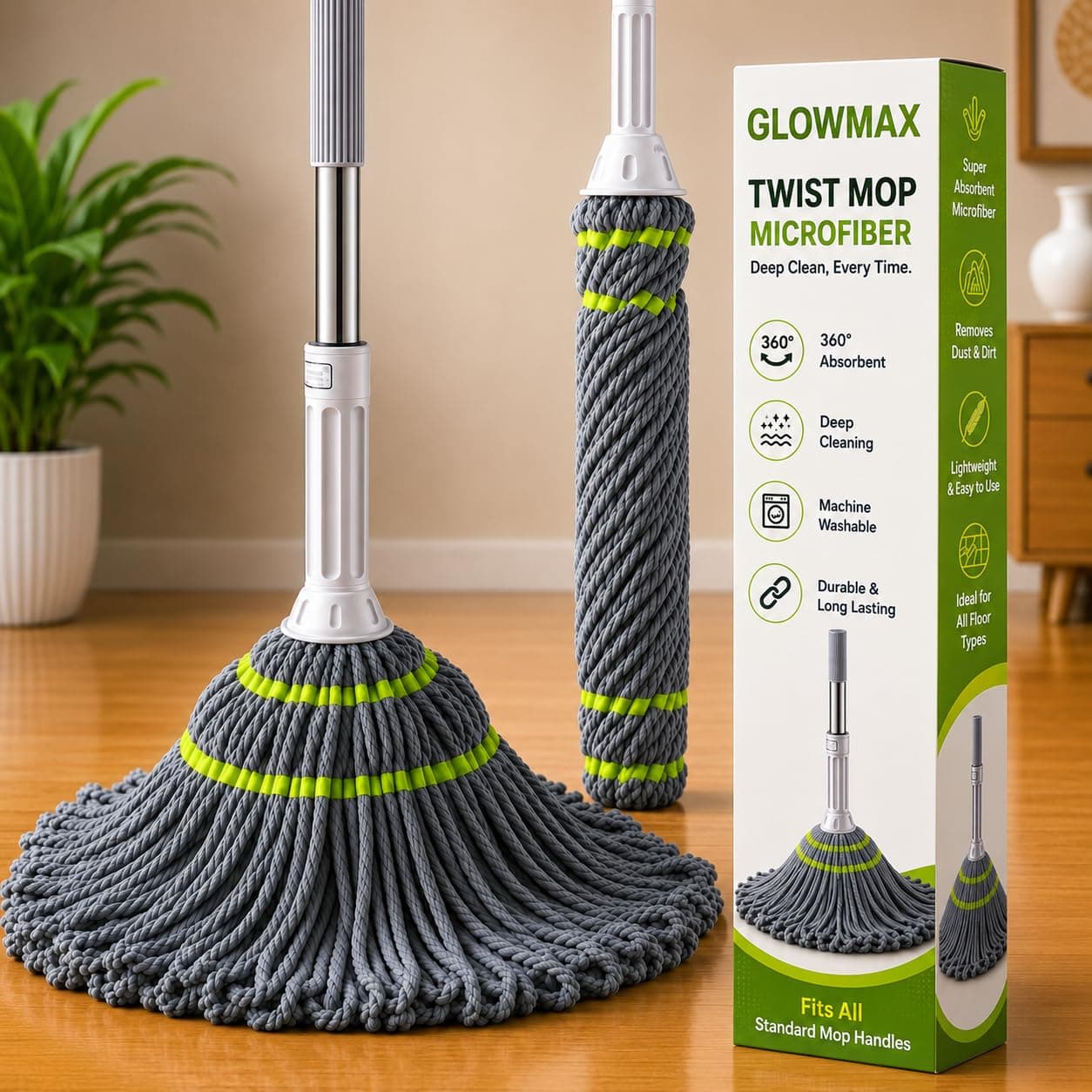 Premium Microfiber Floor Cleaning Mop | 360° Spin Twist Mop with Adjustable Handle | Tile, and Laminate for Floor Easy to Use