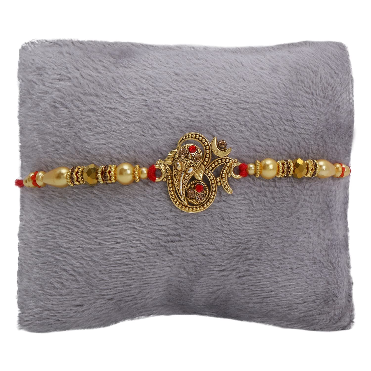 Riddhika Ventures Glorious Gold Plated Auspicious OM and Diamond Ring Rakhi with Roli Chawal and Greeting Card