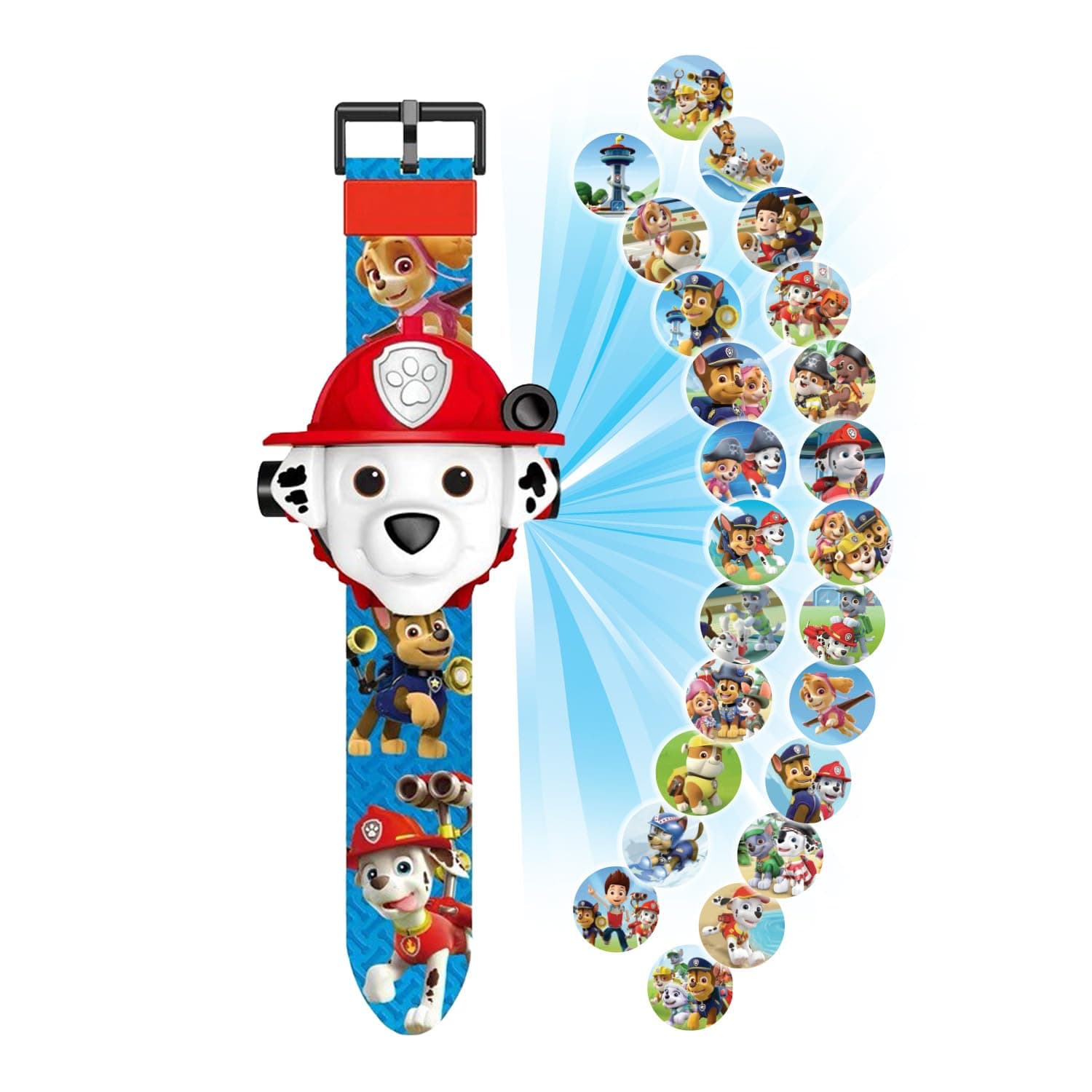 Wembley Paw Patrol Digital Projector Watch for Kids| Cute Rakhi Gift for Brothers| Shows Time, Date & Month| with Adjustable Silicone Strap| with 24 Fun Images & Unbreakable Case- Marshall