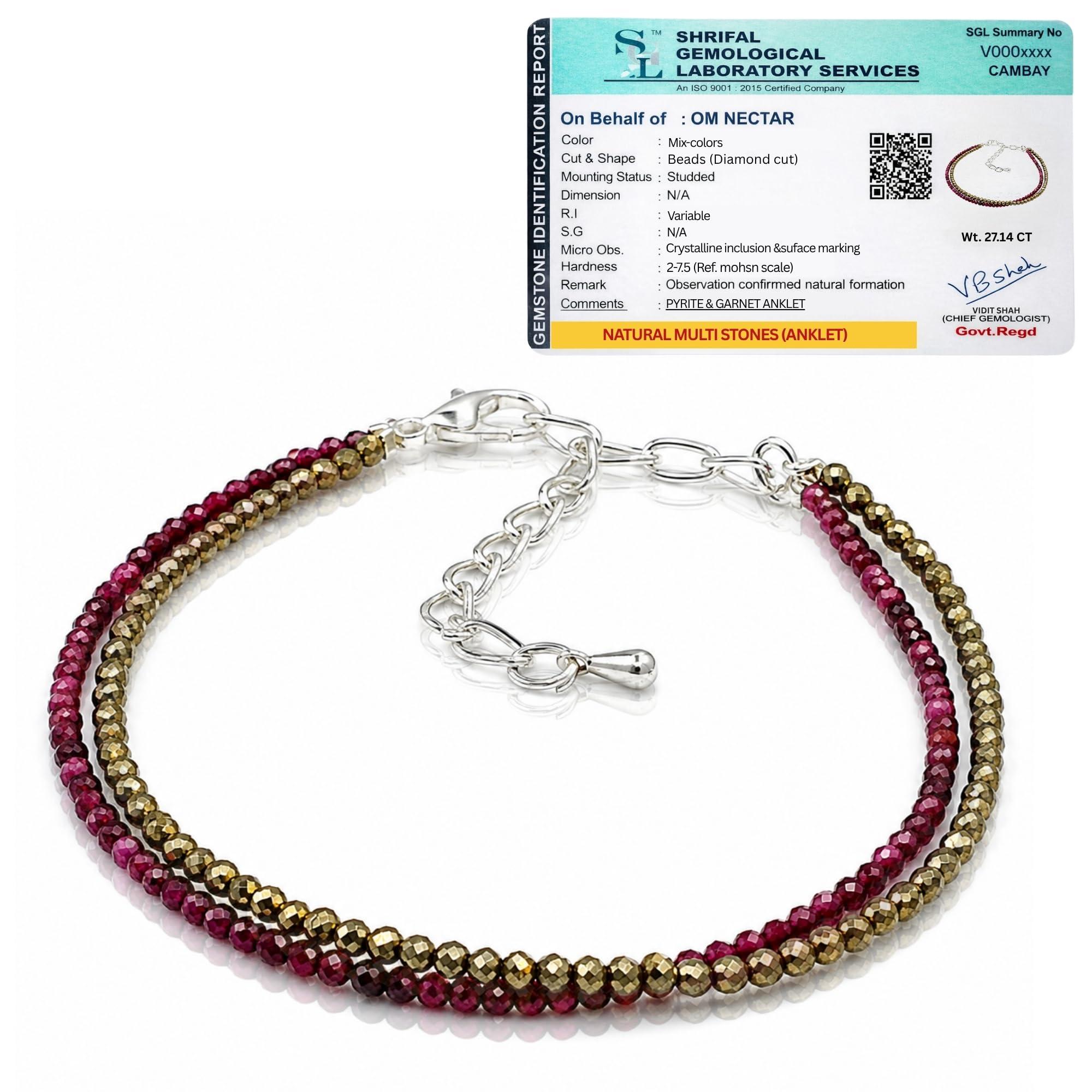 OM NECTAR Pyrite and Garnet Anklet for Women