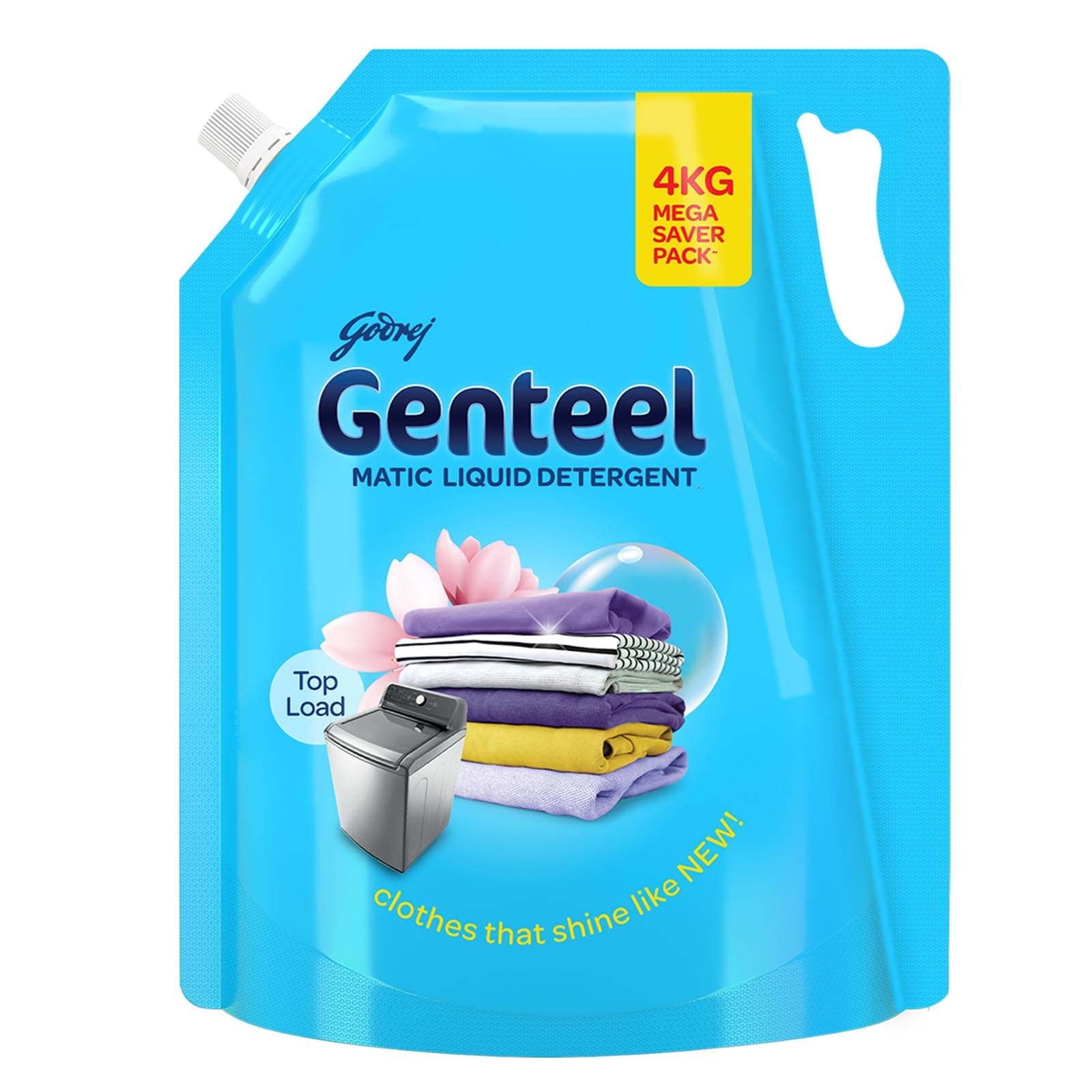 Genteel Matic Liquid Detergent Refill Pouch for Top load Washing - 4kg | No Soda Formula | with Added Fabric Conditioner