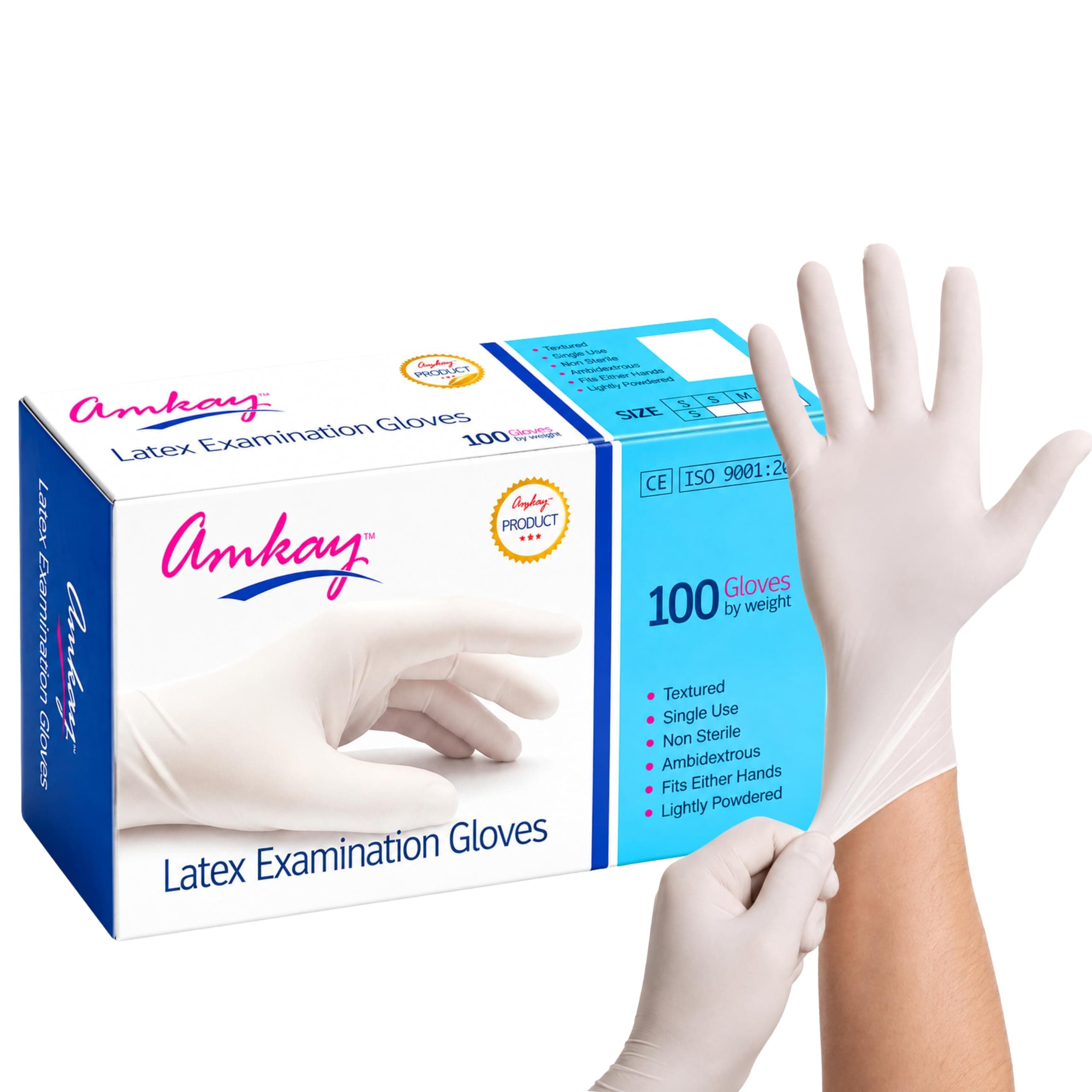 AMKAY Latex Examination Gloves Powdered Disposable Medical Surgical Hand Gloves for Hospital Clinic Laboratory Hygiene & Cleaning Use Pack of 100 pcs(Medium)