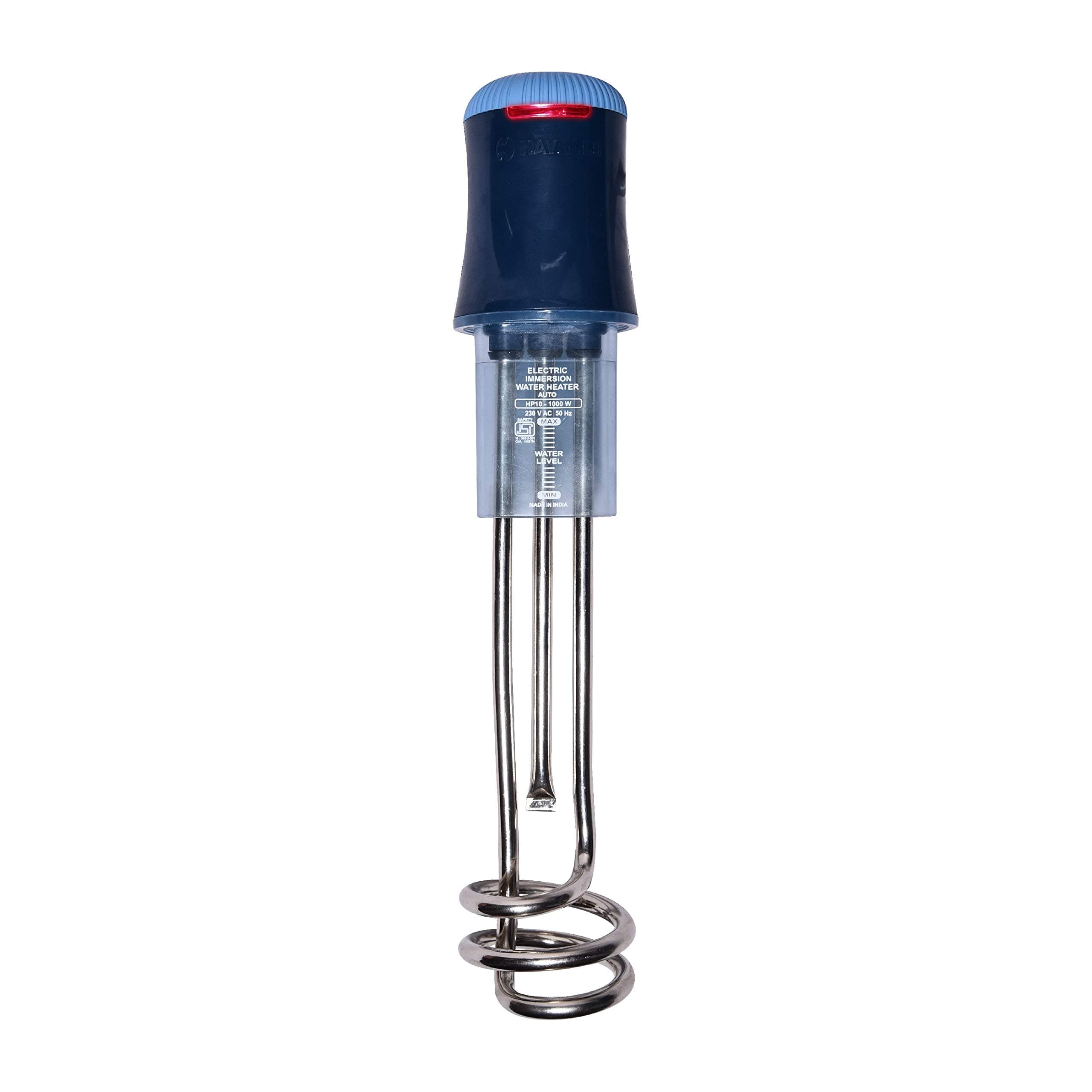Havells Plastic Hp10 Auto 1000 watts Immersion Heater|Isi Mark Heavy Duty 3 Pin Moulded Plug,Touch Protection Cover|Waterproof,Heating Indicator,Nickel Plating,Warranty: 2 Year Comprehensive|(Blue)