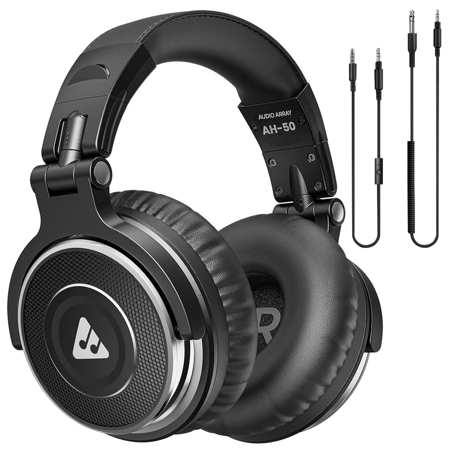 Audio Array Professional DJ Headphones| Studio Headphone| 50mm Drivers| 32Ω | 20Hz-20kHz | Dual Detachable Cables with Mic & Controls| Buddy Share Technology | 105 dB SPL | Monitoring,Mixing| AH-50
