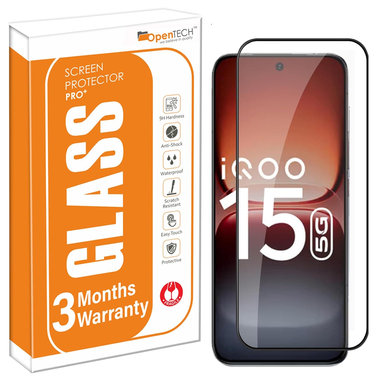 OpenTech® Military-Grade Tempered Glass Screen Protector For IQOO 15 (6.85 Inches) with Edge to Edge Coverage - Case Friendly, Anti-scratch and Bubble free installation kit