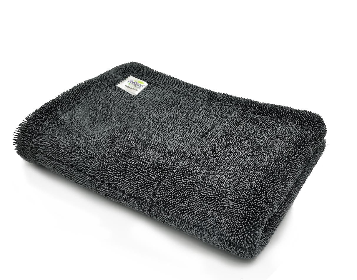 SOFTSPUN Microfiber Cloth for Car - 1200 GSM, 40x60cms, 1Pcs, Grey Super Absorbent Towel - Edgeless Design with Plush Pile and Lint Free Cloth for Drying and Detailing..