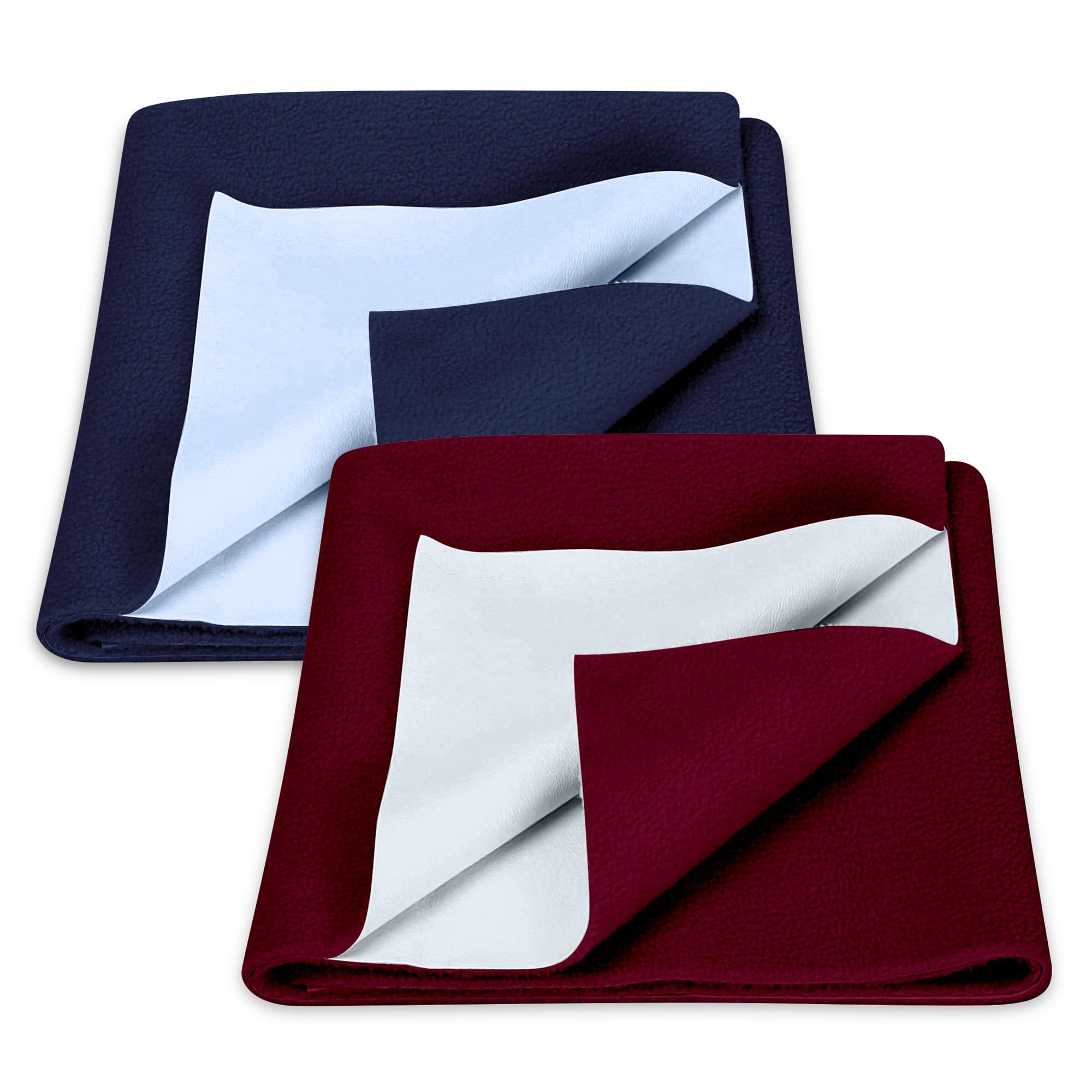 GLUN® Quick Dry Absorbent Baby Bed Sheet for Mattress Protector, Pack of 2 Maroon & Navy Blue Bed Sheet,Size 50x70cm, Waterproof, Quick Drying Material, Anti-Itching Cloth