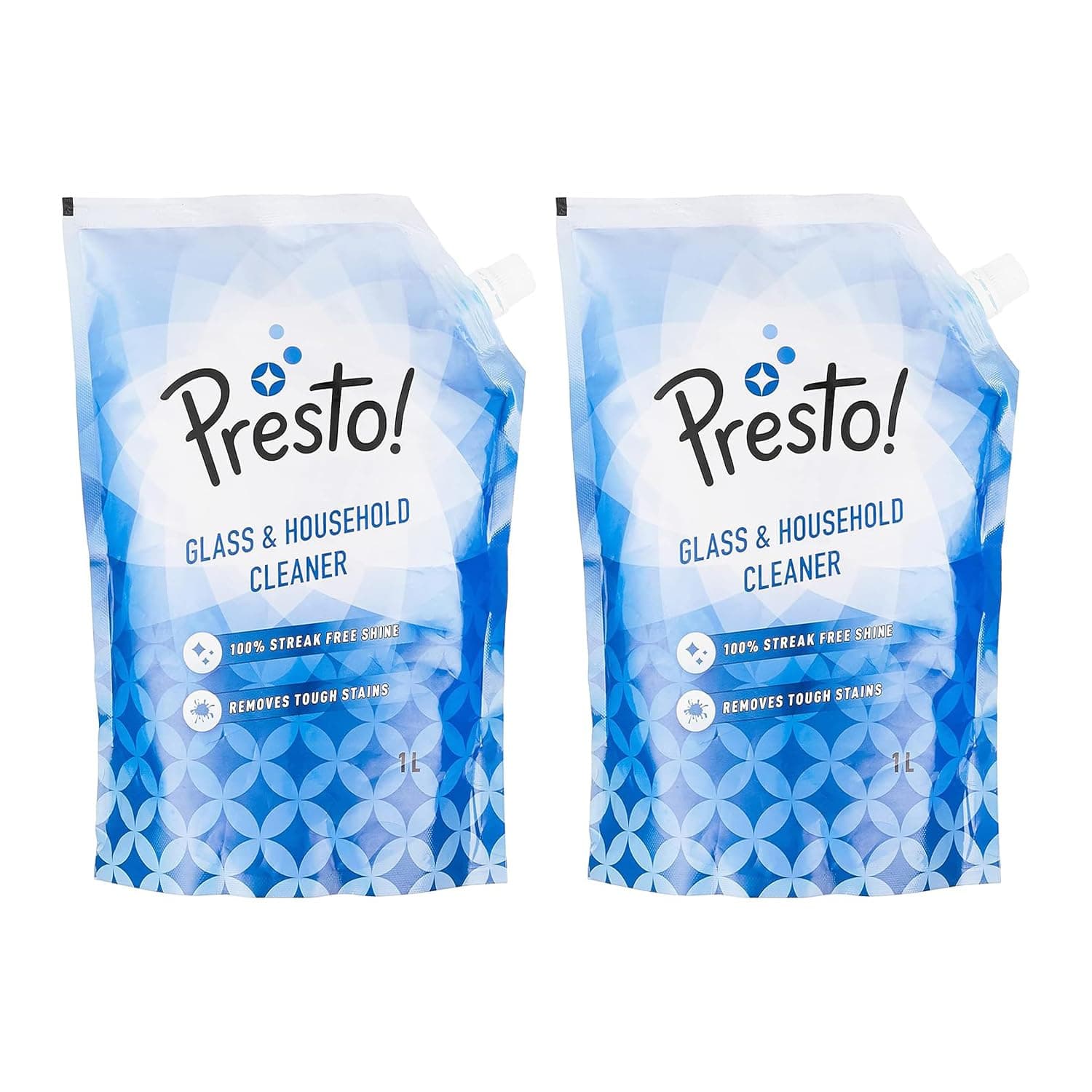 Amazon Brand - Presto! Glass & Household Cleaner | 2 Litre Refill Pouch | 1 L X 2 Packs | Suitable For Glass, Mirrors, Appliances Like Microwaves, Ceramic Tiles, Glazed Tiles, Granite