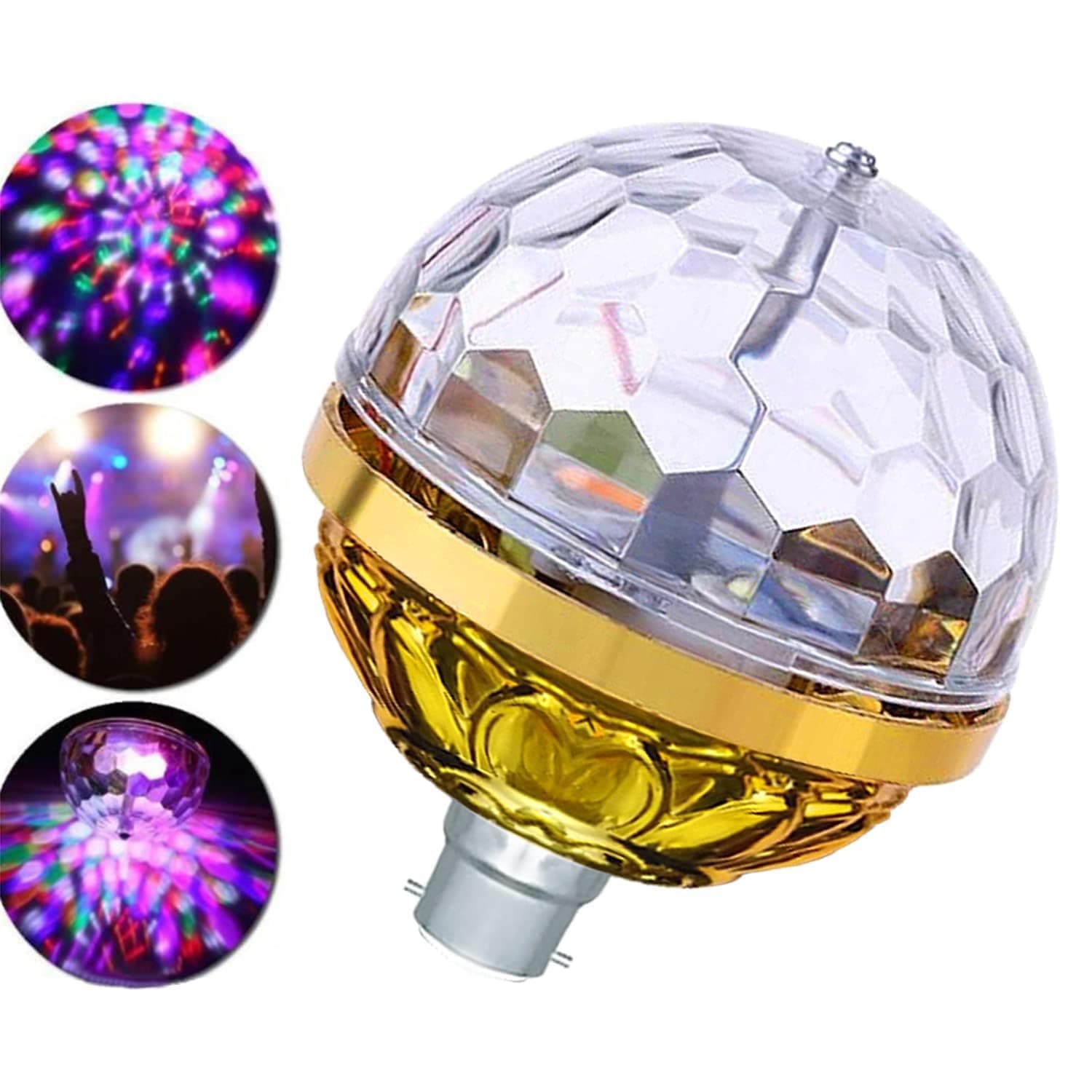S SAIF LED Decorative Disco Lamp 3W B22 Golden Plated | 360° Rotating Crystal Magic LED Party Light |RGB Color Changing DJ Bulb for Home Decoration, Birthday, Diwali,Festival,Wedding,Club & Room Decor