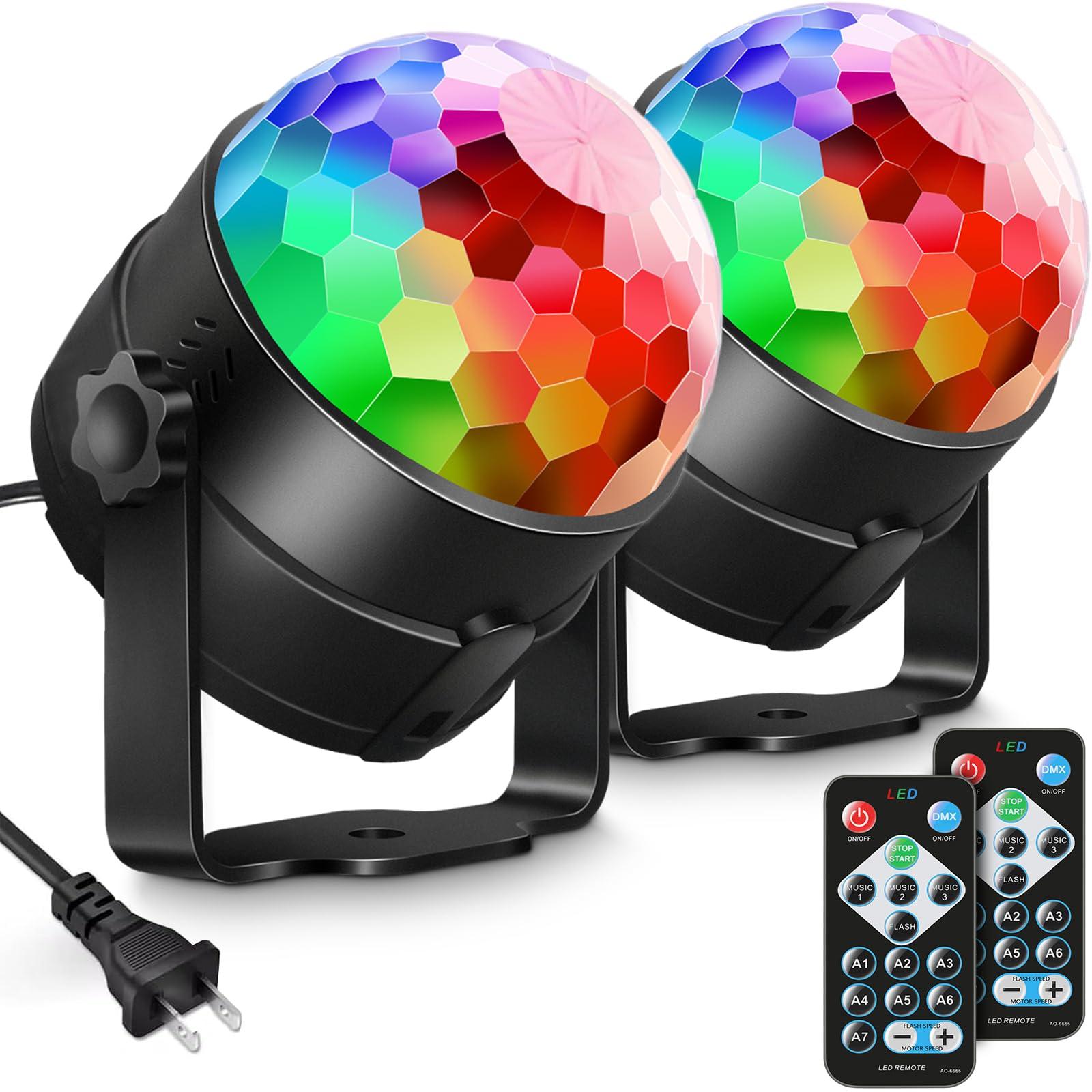 Luditek Sound Activated Party R Gb Disco Ball Light W/ Remote Control Dj Lighting,Strobe Lamp 7 Modes Stage Par Light For Home Dance Parties Bar Karaoke Xmas Club -2 Pack-Corded Electric,Led,Black