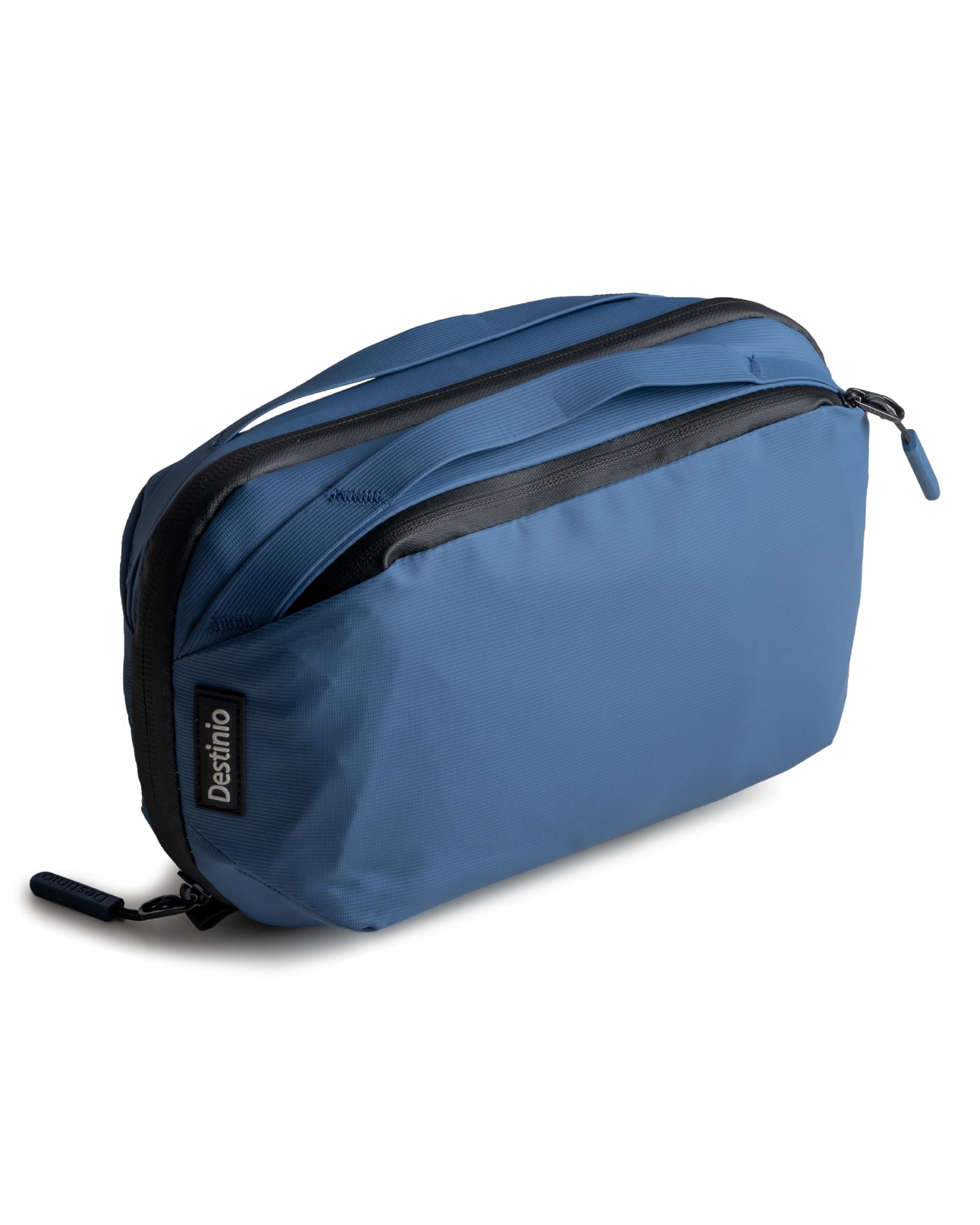 Destinio Travel Toiletry Bag for Man and Women-Waterproof, Premium Hanging Toiletries Shaving Kit, Cosmetics Organizer Pouch for Makeup, Grooming Multi Utility Compartments for Accessories (Dark Blue)