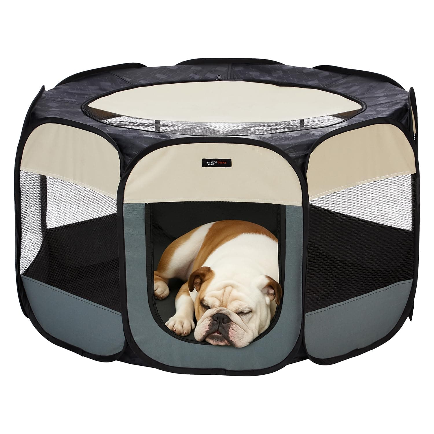 amazon basics, Foldable Soft Pet Playpen Indoor Pet Fence Enclosure with Mesh Window, Lightweight and Durable for Travel, Medium | 91cm x 91cm x 51cm