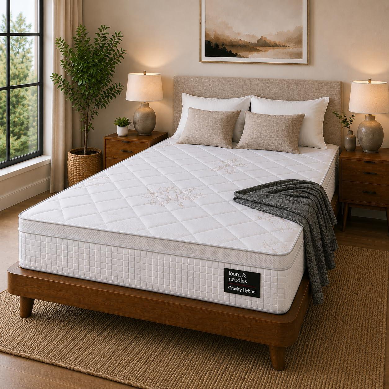 LOOM & NEEDLES 75x72x10 Inches King Size Mattress | Hybrid Latex Pocket Spring Mattress | Zero Gravity Partner Disturbance | 5 Zoned Euro Top 7 Layer Medium Firm Memory Gel Foam Eurotop Mattresses