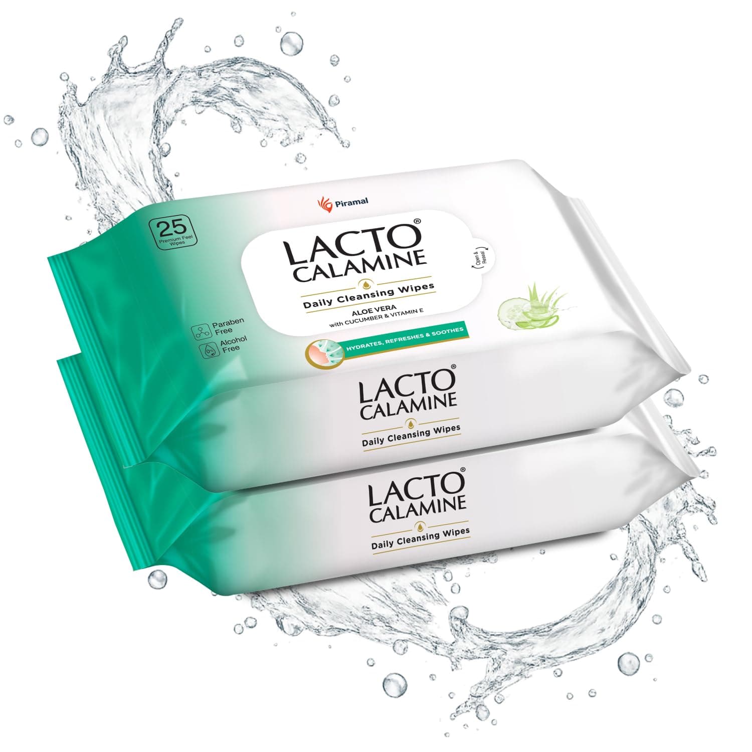Lacto Calamine Daily Cleansing Face Wipes 25N Each - Pack of 2 | Makeup Remover Wipes | Wet Tissue for Face with Aloe Vera, Cucumber & Vitamin E | Wet Wipes for Women & Men | Paraben & Alcohol Free