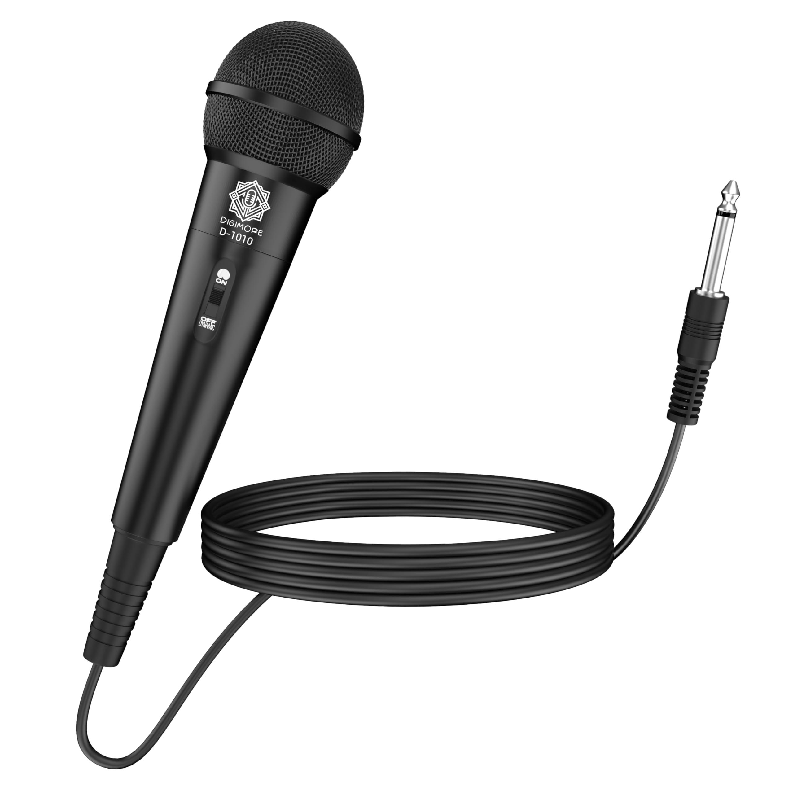 DIGIMORE Wired Dynamic Microphone for Singing, Karaoke & Live Events | Cardioid Pattern | Built-in 10ft Cable | 60Hz to 16kHz Freq Res | Plug & Play Mic for PA Systems, Amplifiers & Mixers (D-1010)