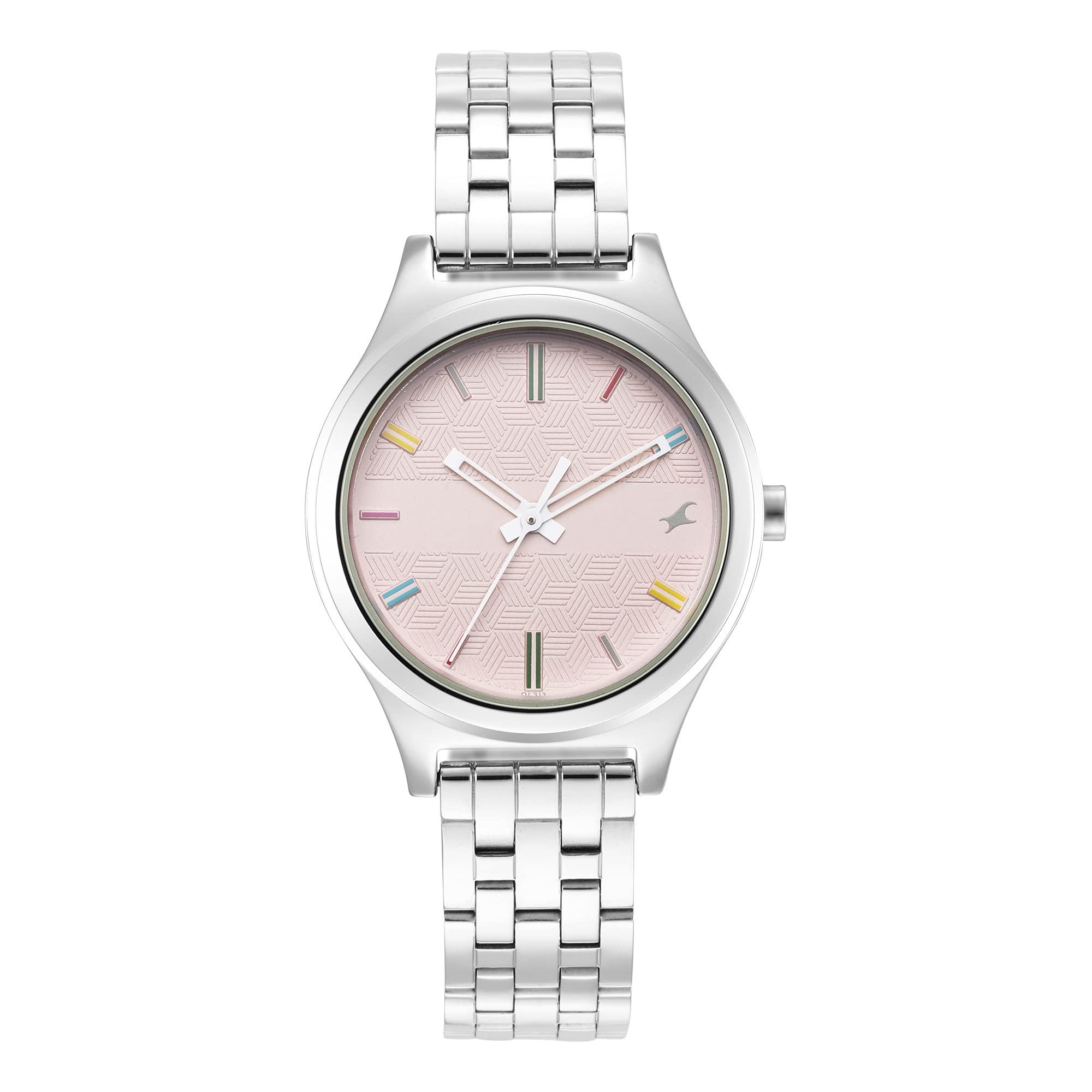 Fastrack Stunners Quartz Analog Pink Dial Silver Metal Strap Watch for Girls - NT6152SM04
