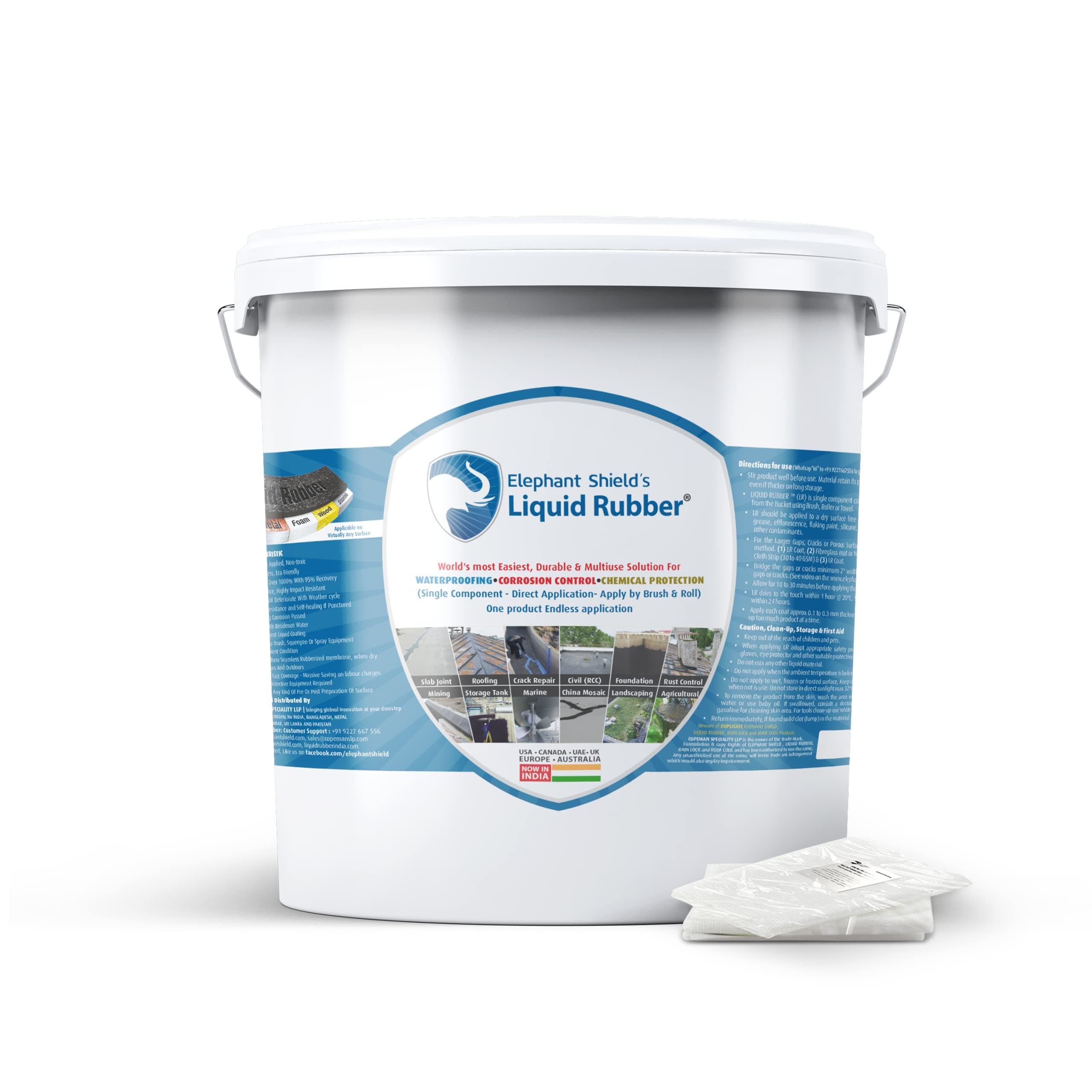 Elephant Shield Liquid Rubber For Long Lasting Ready To Use Waterproofing For Sheet Joints & Bolt Holes,GutterJoints,Roof & Wall Crack,SolarPanel,Cut Out,Damp Wall Qty- 1Ltr(Free- RF Fabric),Pack of 1