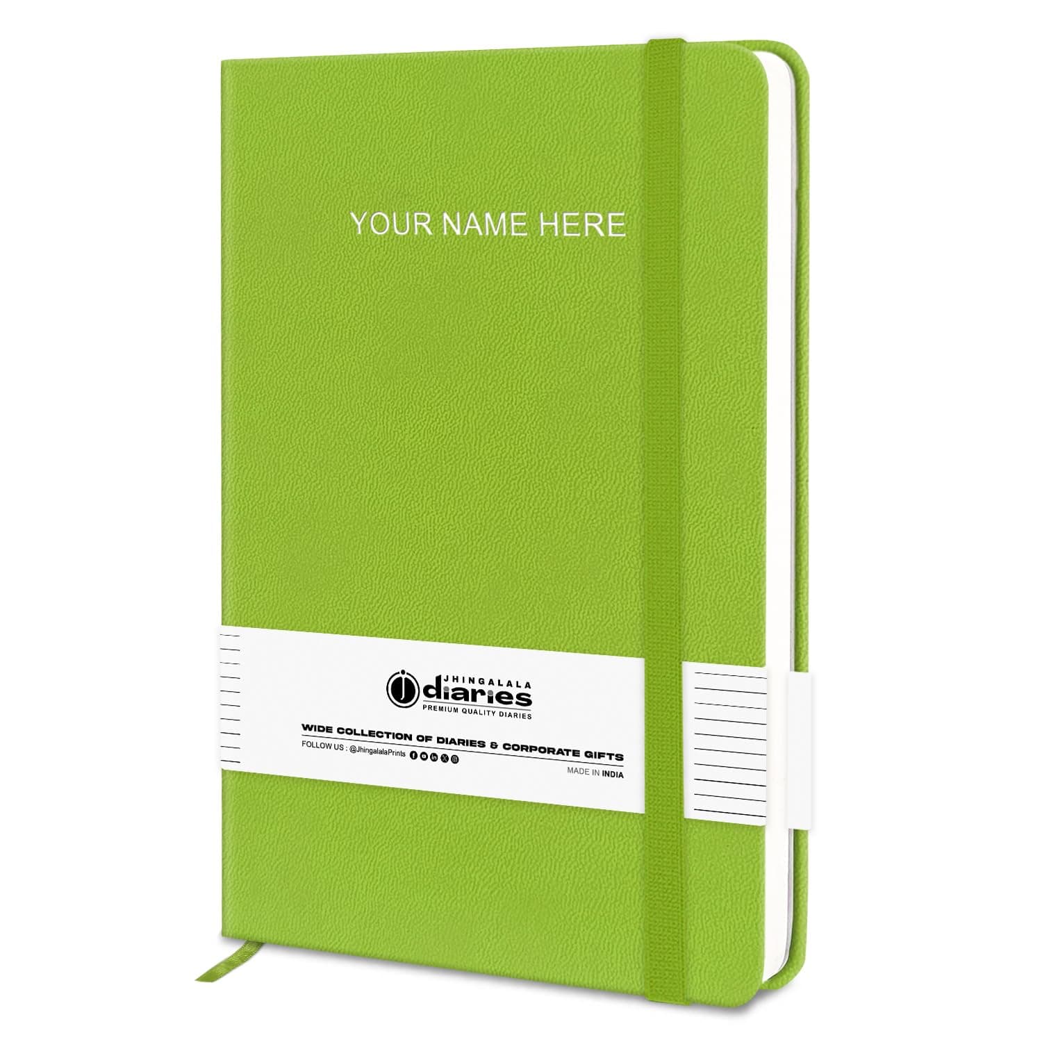Jhingalala PU Leather Executive Personalised Name Notebook Diary with Elastic Lock For Office and Personal Daily Planner I Personalized/Customised A5 Size Journal Diary I 21x15 Cm I Undated 192 Ruled Pages (Parrot Green)