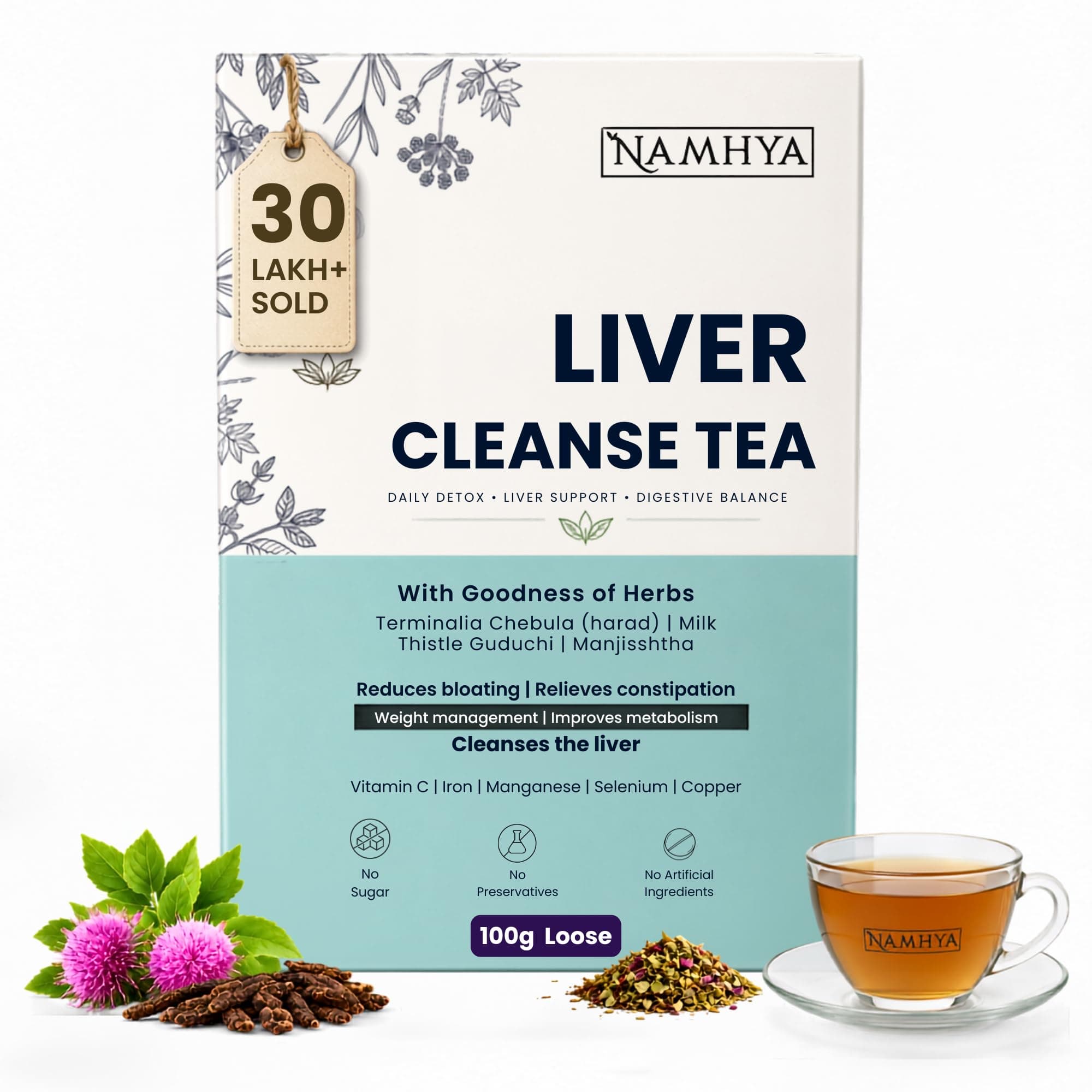 Namhya Liver Cleanse Herbal Tea | Fatty Liver Detox | 100gm Loose Tea