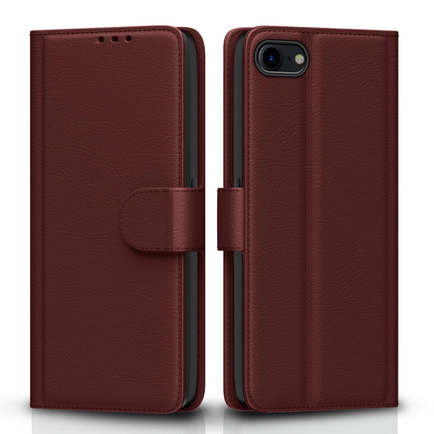Pikkme Flip Case Leather Finish | Inside TPU with Card Pockets | Wallet Stand and Shock Proof | Magnetic Closing | 360 Degree Complete Protection Flip Cover for iPhone 7/8 (Brown)