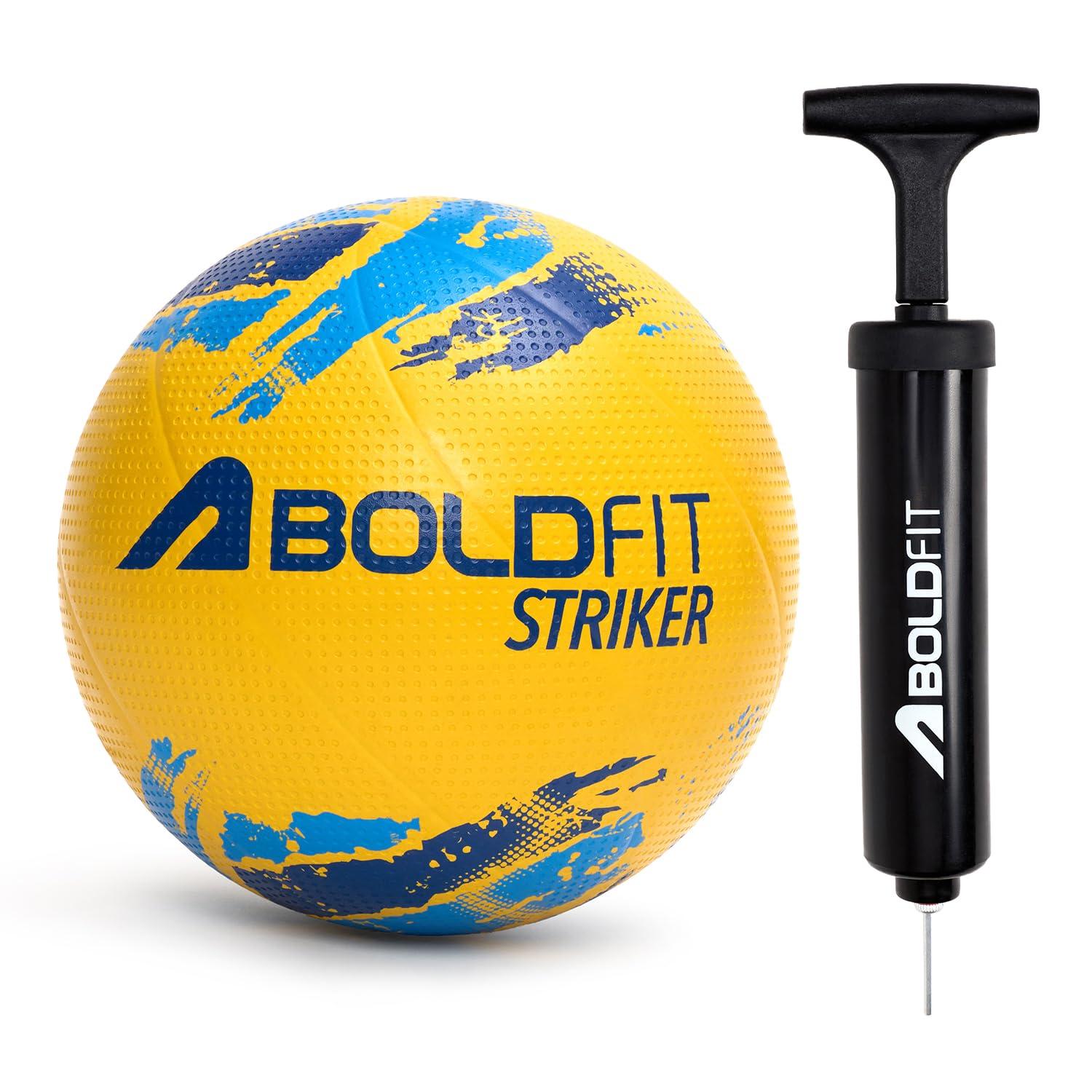 Boldfit Volleyball Standard Size for Men and Women Sports Volley Ball with Free Pin Strong Grip Vollyball Original Brand Volleyball for Boys Super Volly Ball - Striker Yellow with Pump