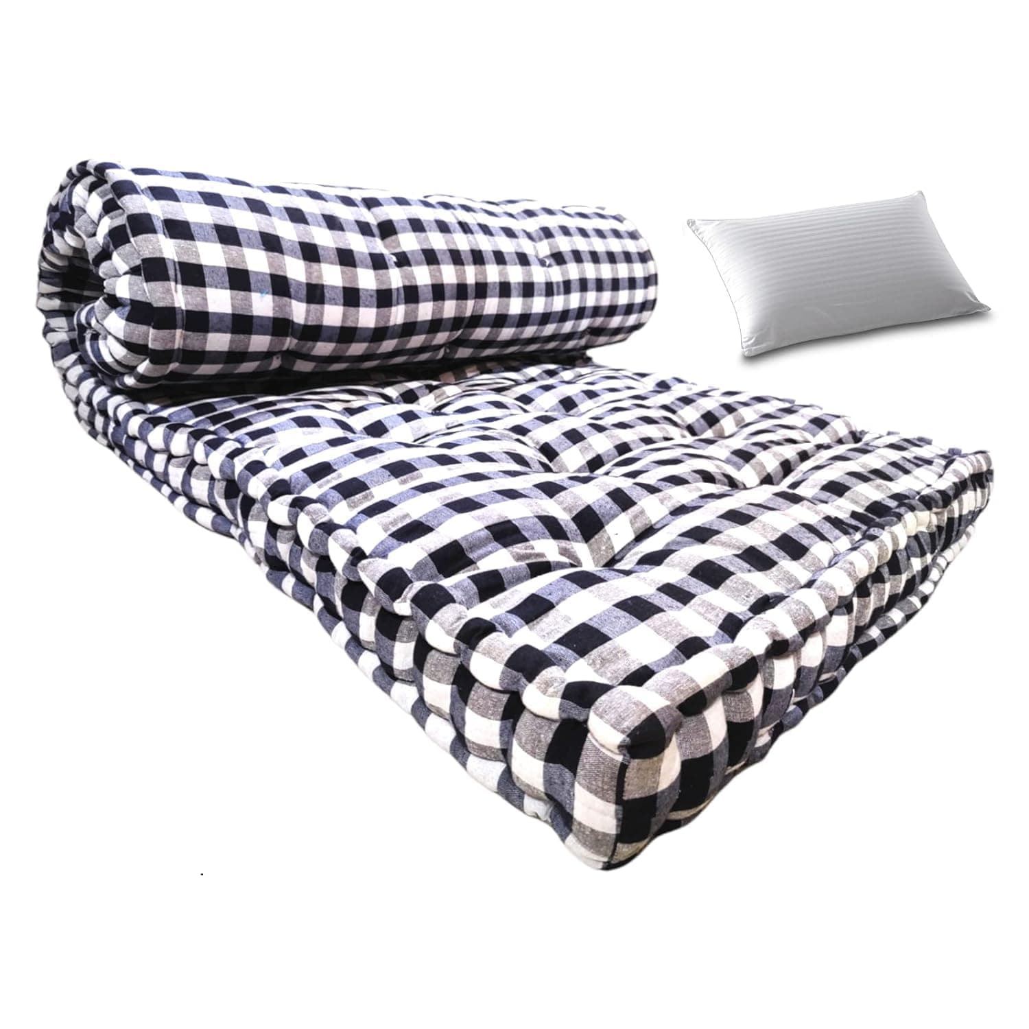 Deevine Craft 5-Inch Thick Soft Cotton Box Mattress | Medium Firm Single Bed Mattress with Pillow | Black and White (Super Queen (6X5ft or 72X60 Inches))