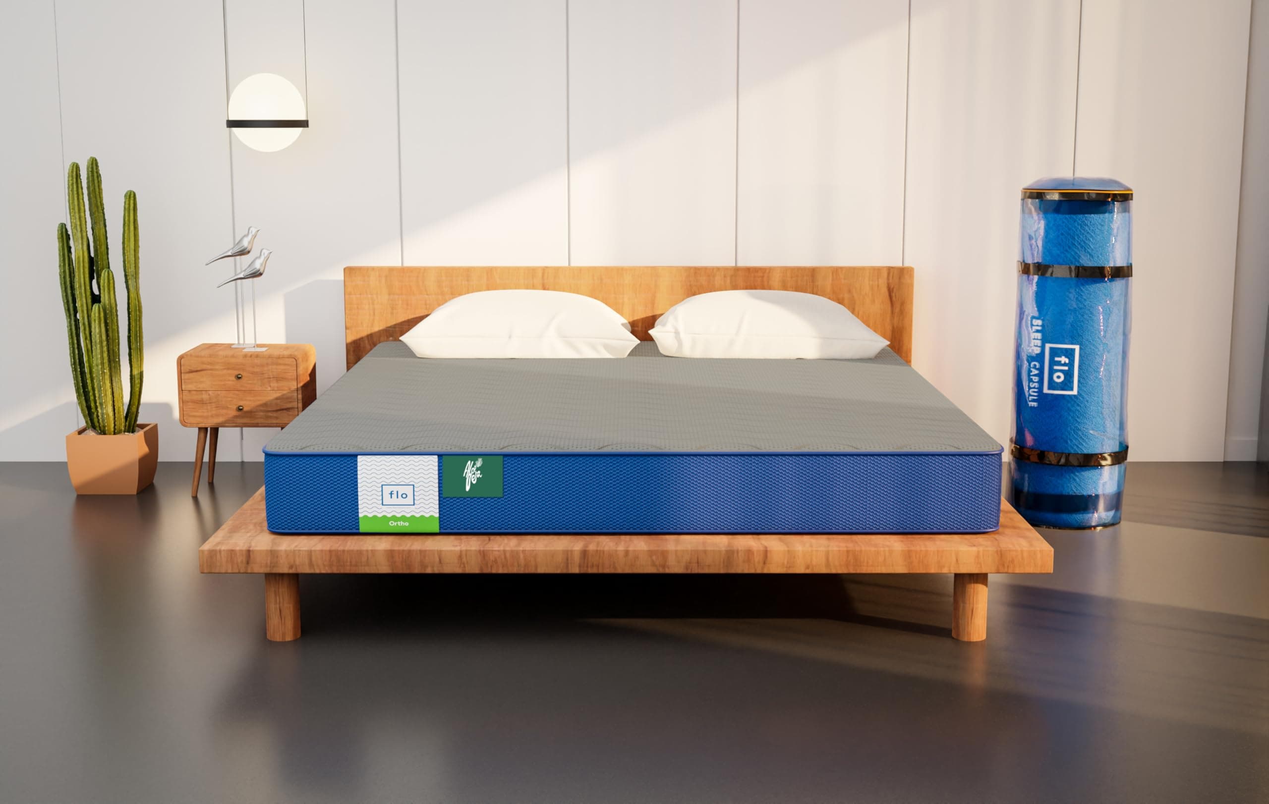 Flo Ortho™ Mattress | Aloe Vera Infused Orthopedic Mattress with Pain Release™ Technology | Medium Firm Feel | 8 inch Mattress in Single Size (72x30x8) | 10 Year Warranty- Grey Colour