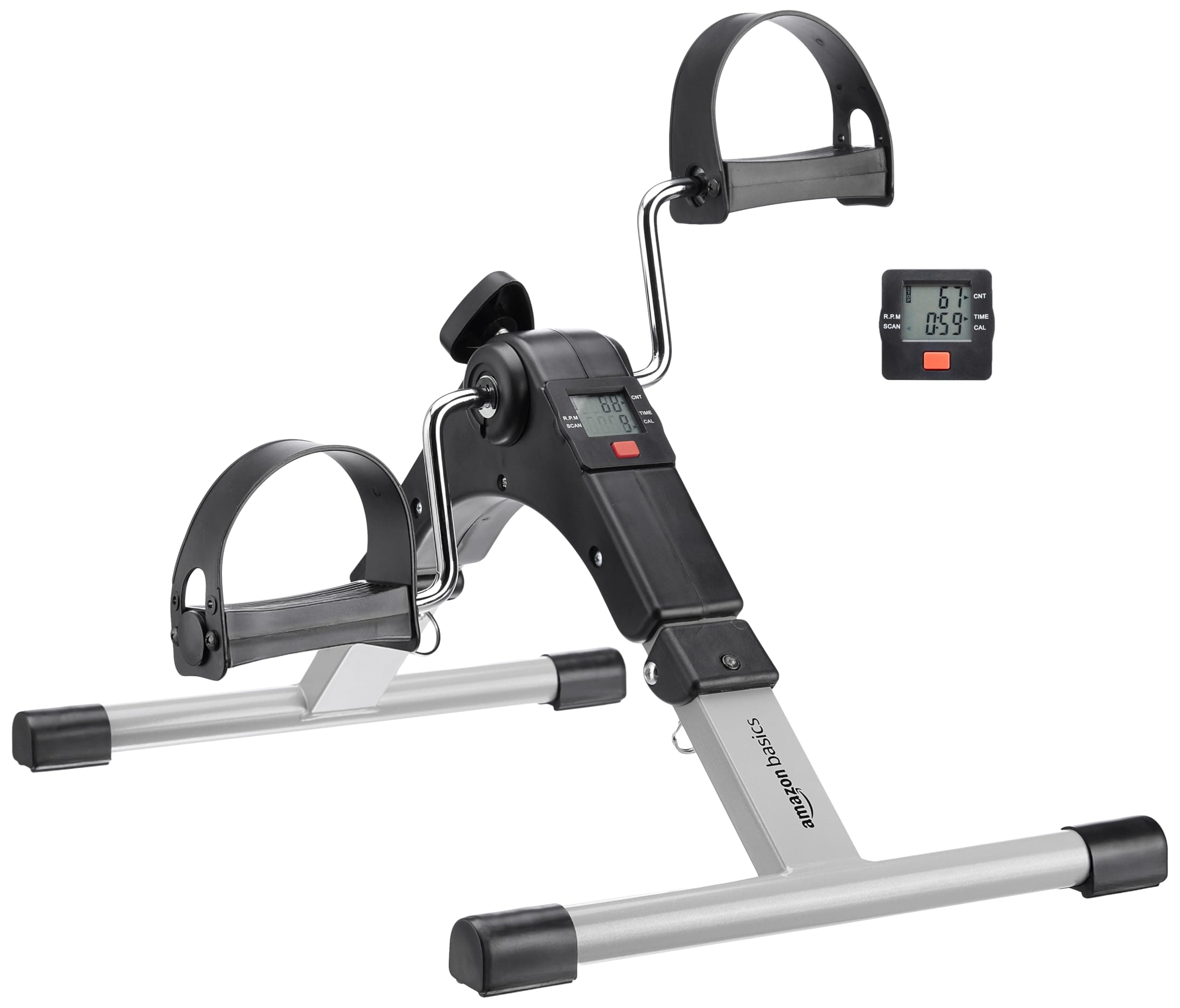 Amazon Basics Mini Bike Digital Pedal Exerciser | Mini Cycle for Home Workout I Heavy Material with Fixing Strap, Adjustable Resistance & LCD Display | Versatile Workout Equipment | Black and Grey