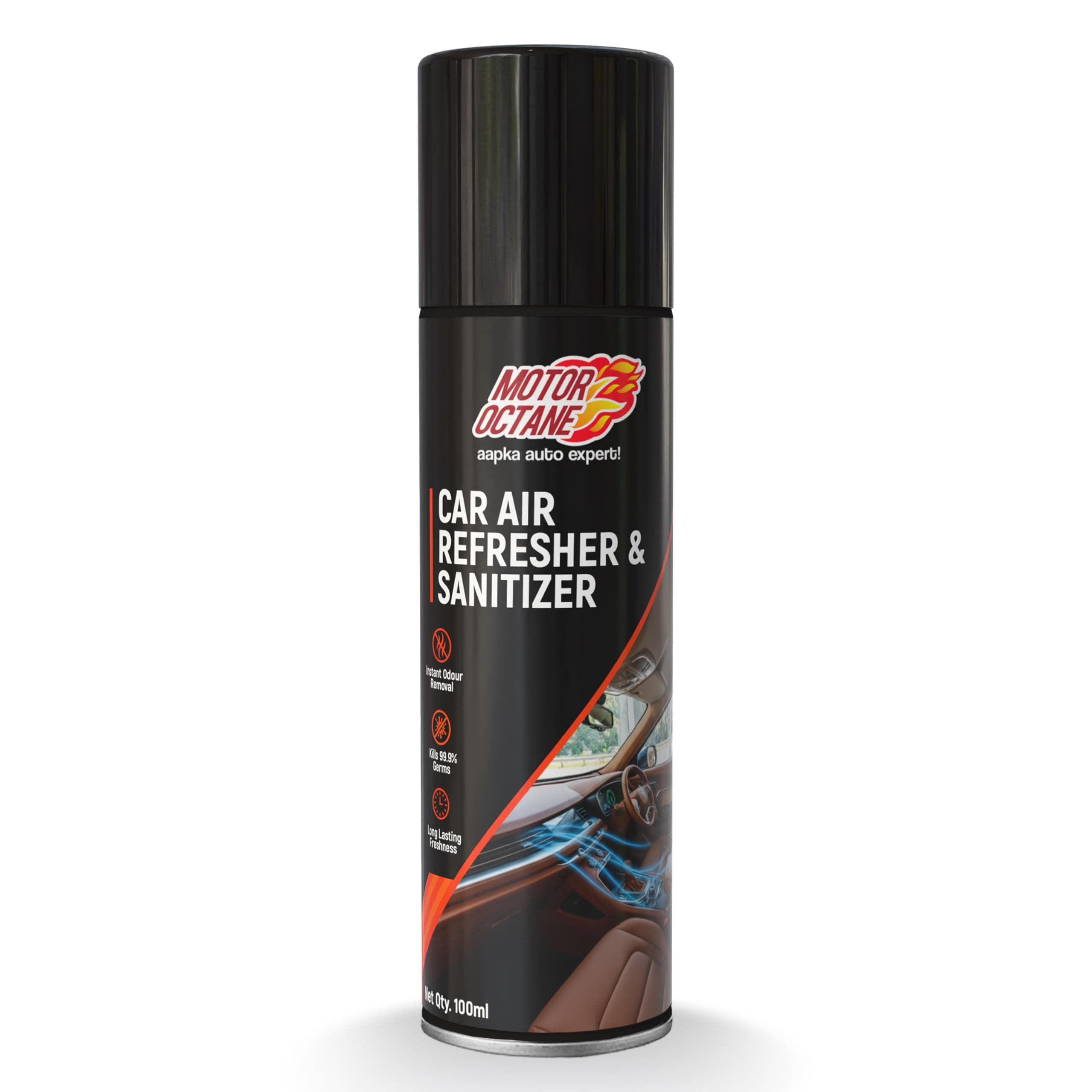 MotorOctane Car Air Refresher & Sanitizer Spray | 100ml | AC Disinfectant, Sanitizes Cabin, Eliminates Odour, Refreshing Citrus Fragrance, Fresh New Car Smell