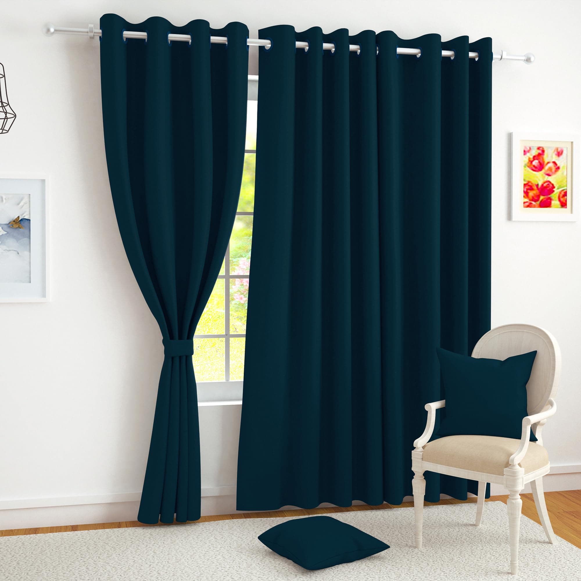 Story@Home 100% True Blackout Window Curtains 5 Feet Set of 2 | Solid Design | Room Darkening Curtain | Thermal Insulated Curtains for Living Room, Bedroom | (116 x 152 cm, Dark Teal Blue)
