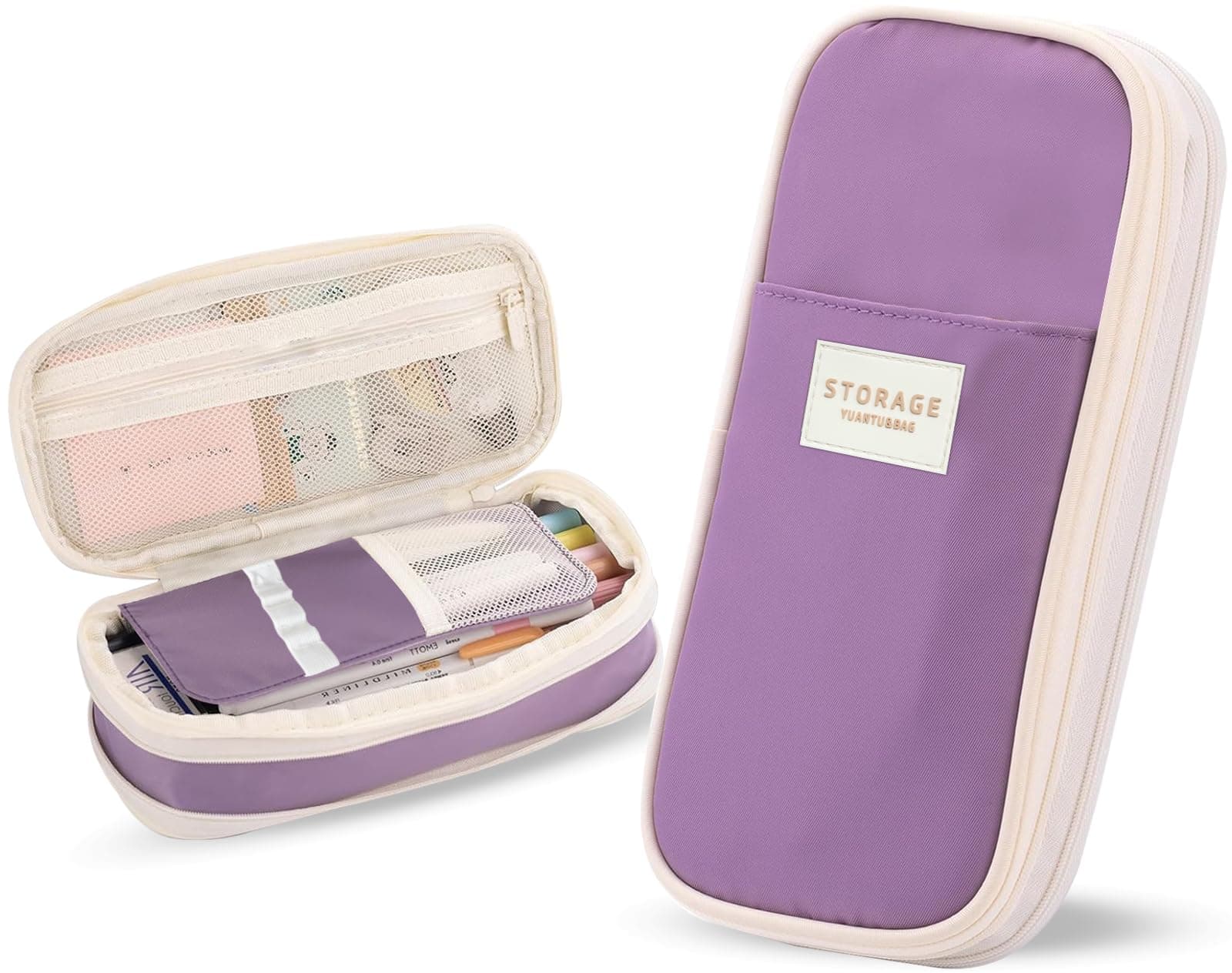Lyrovo Large Capacity Pencil Pouch Case for School & Office Multi Compartment Organizer Durable Nylon (Purple)