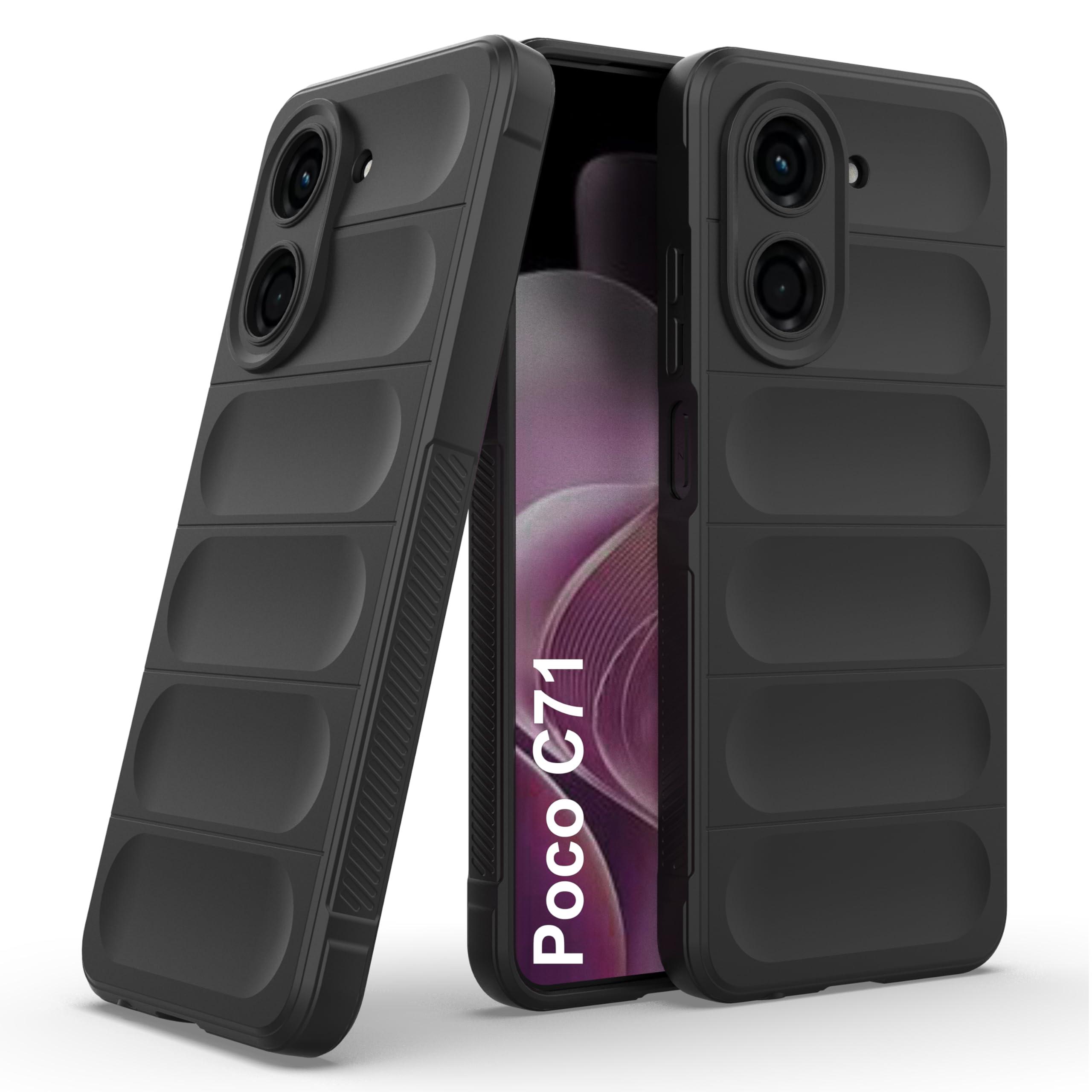 Zapcase Back Case Cover for Poco C71 | Compatible for Poco C71 Back Cover | Liquid Silicon Magic Case with Camera Protection | Black