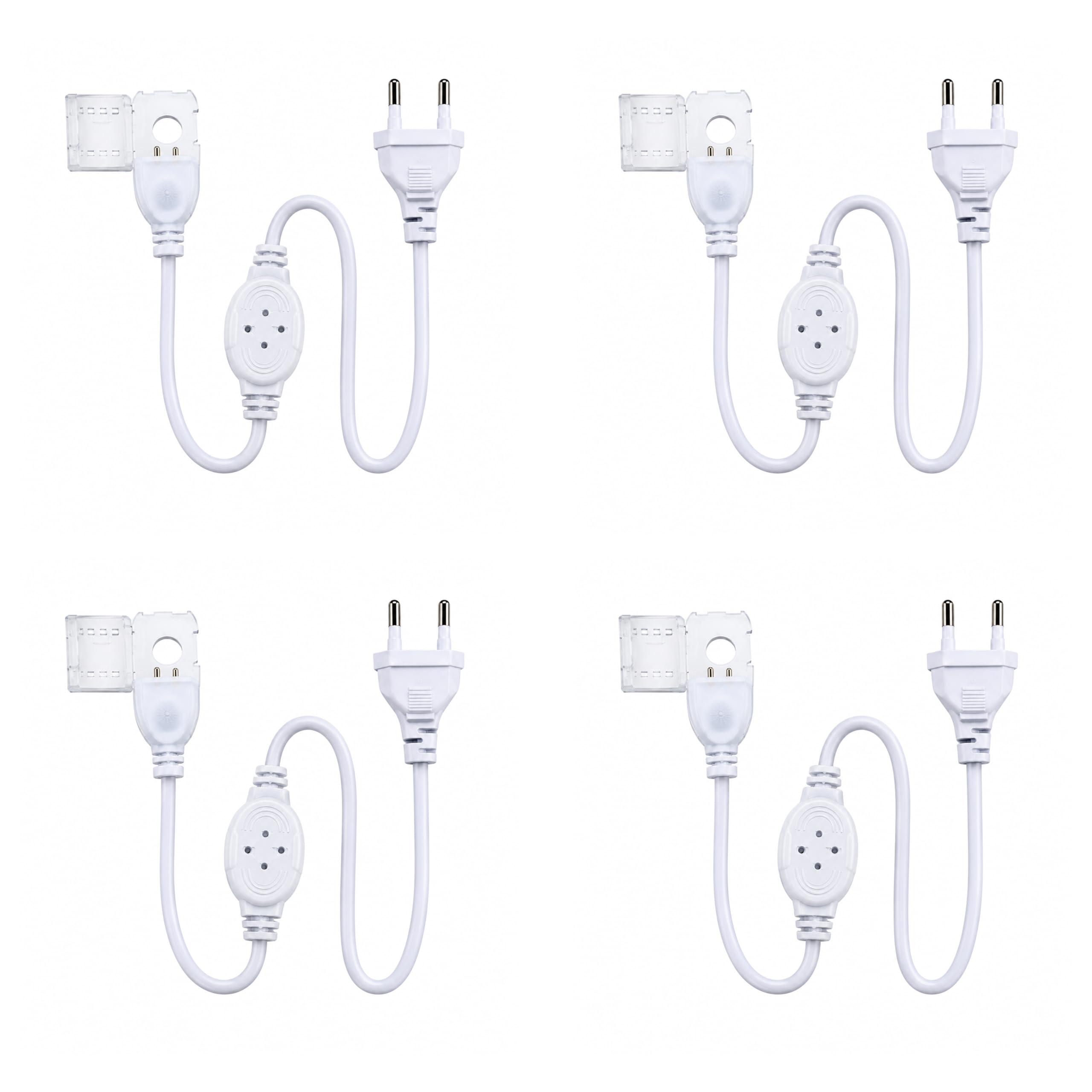Forus 220V LED Neon Light Power Supply Adapter for 10mm Strip Lighting Plug 240 LEDs/m with 2-Pin 6mm Pin Connector for Flexible Neon Lighting, Standard Indian 2-Pin AC Plug, White - Pack of 4