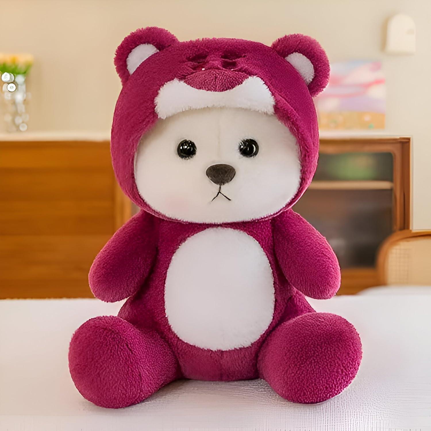 Storescent Soft Toys for Kids - Stuffed Animal Plush Soft Toy for Boys & Girls | Plushie Toy Half Hooded Strawberry Bear 30cm