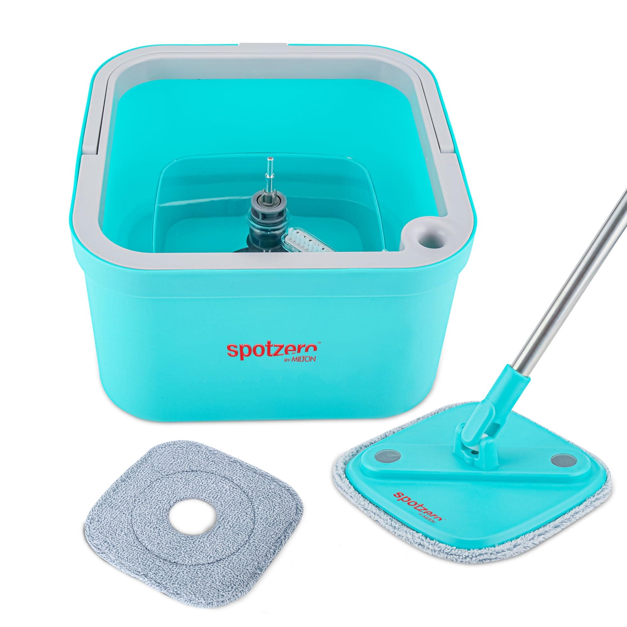 Spotzero By Milton Fresh Flow Square Mop with Bucket 3 L, Flexible Kitchen tap Flat Squeeze Mop Bucket System Cleaning Supplies, Mop Head,Pocha for Floor Cleaning with 2 Reusable Pads Clean