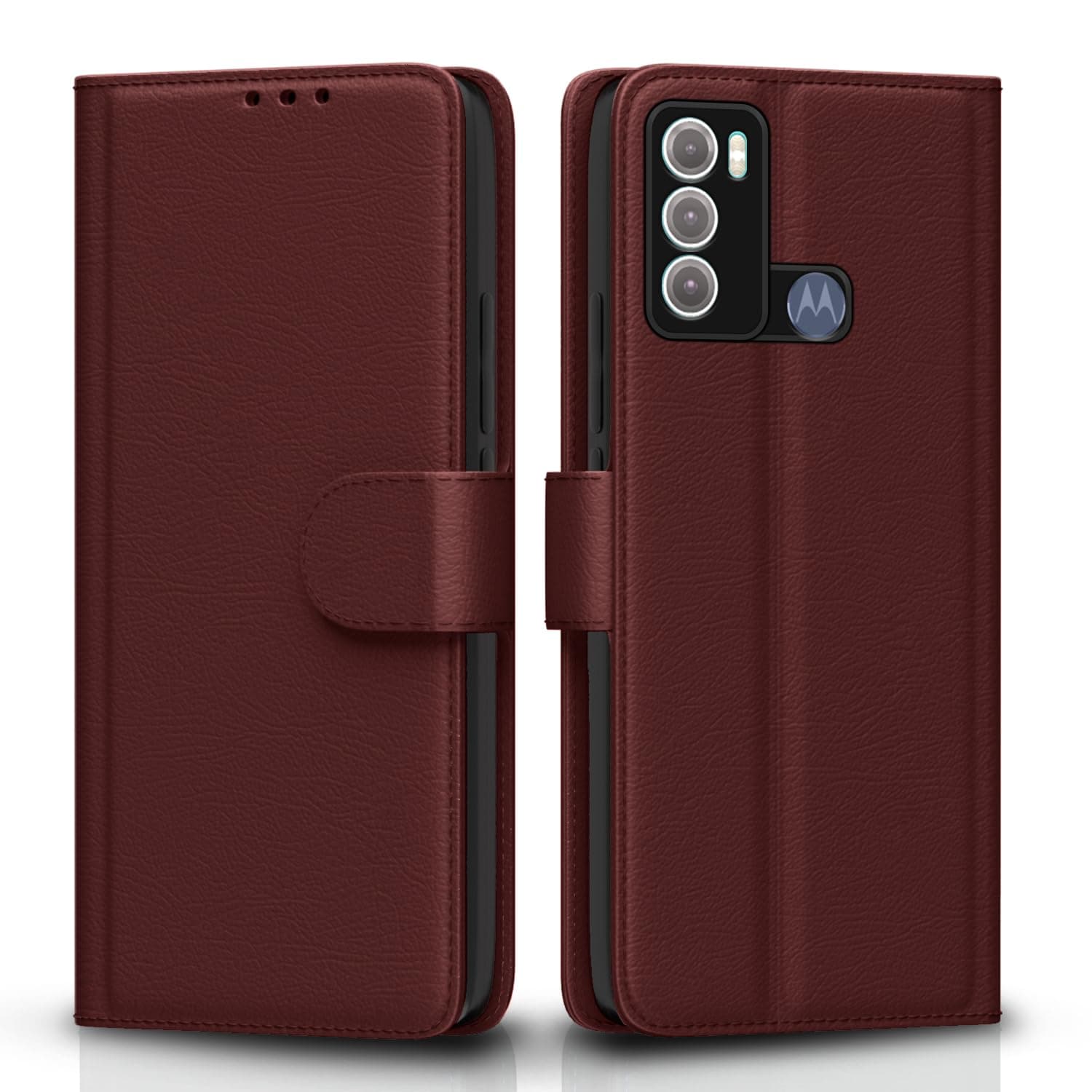 Pikkme Flip Cover for Moto G60 / G40 Fusion | Leather Finish | Shockproof with Card Pockets & Wallet Stand | Ultimate Protection Case(Brown)