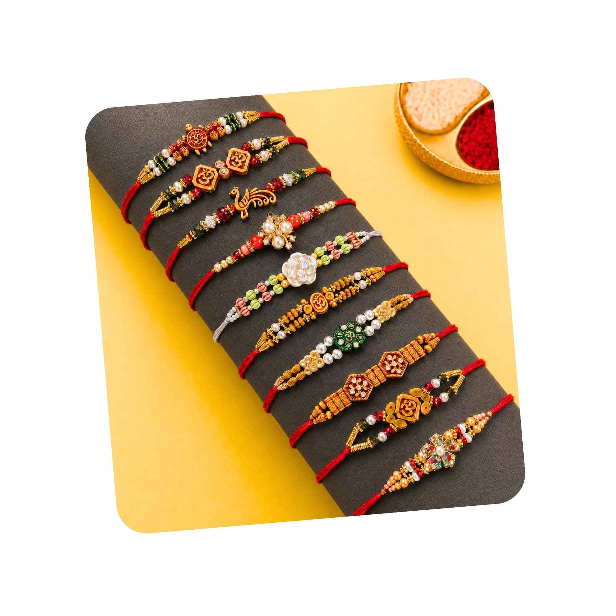 FINEMOE Pack of 10 Traditional Rakhi Set for Brother, Raksha Bandhan Gift