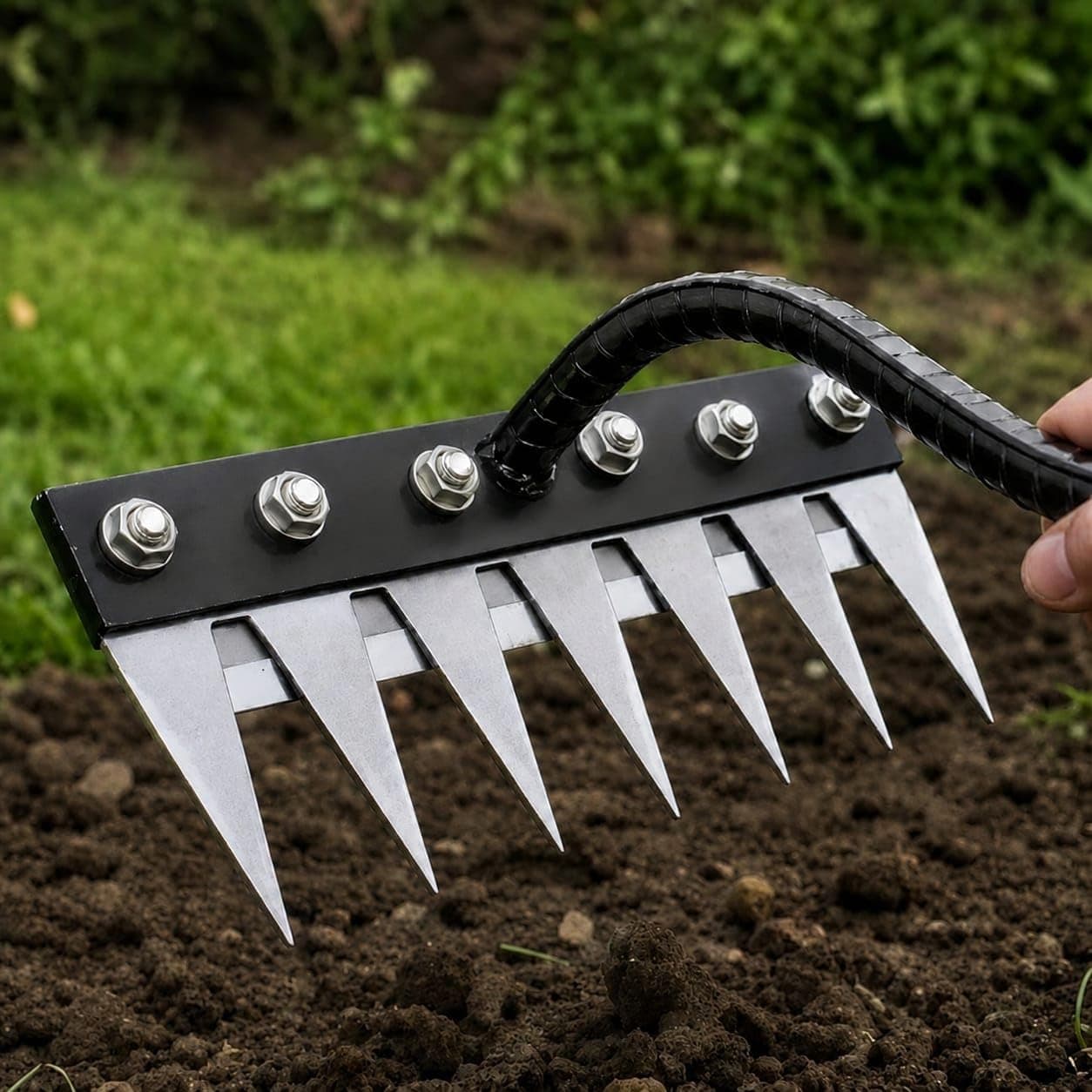 6 Teeth Garden Rake Heavy Duty Carbon Steel Rake Handle for Soil Loosening, Weeding, Lawn & Yard Cleaning – Multipurpose Outdoor Gardening Tool for Home Farm & Agricultural Use