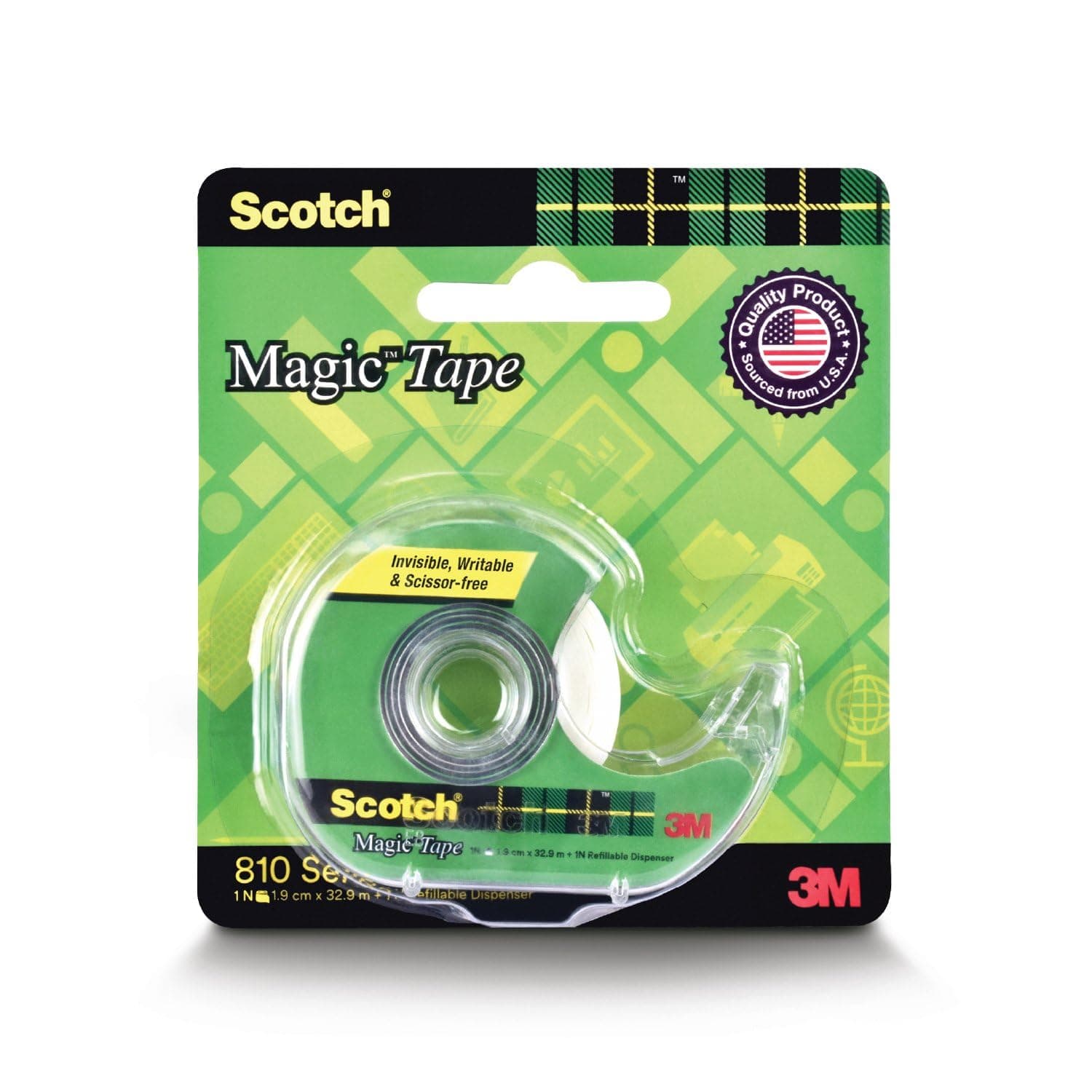 3M Scotch Magic Tape Roll with Refillable Dispenser | 1.9cm x 32.9 meter | Invisible, writable and hand tearable | For school projects, home and office use