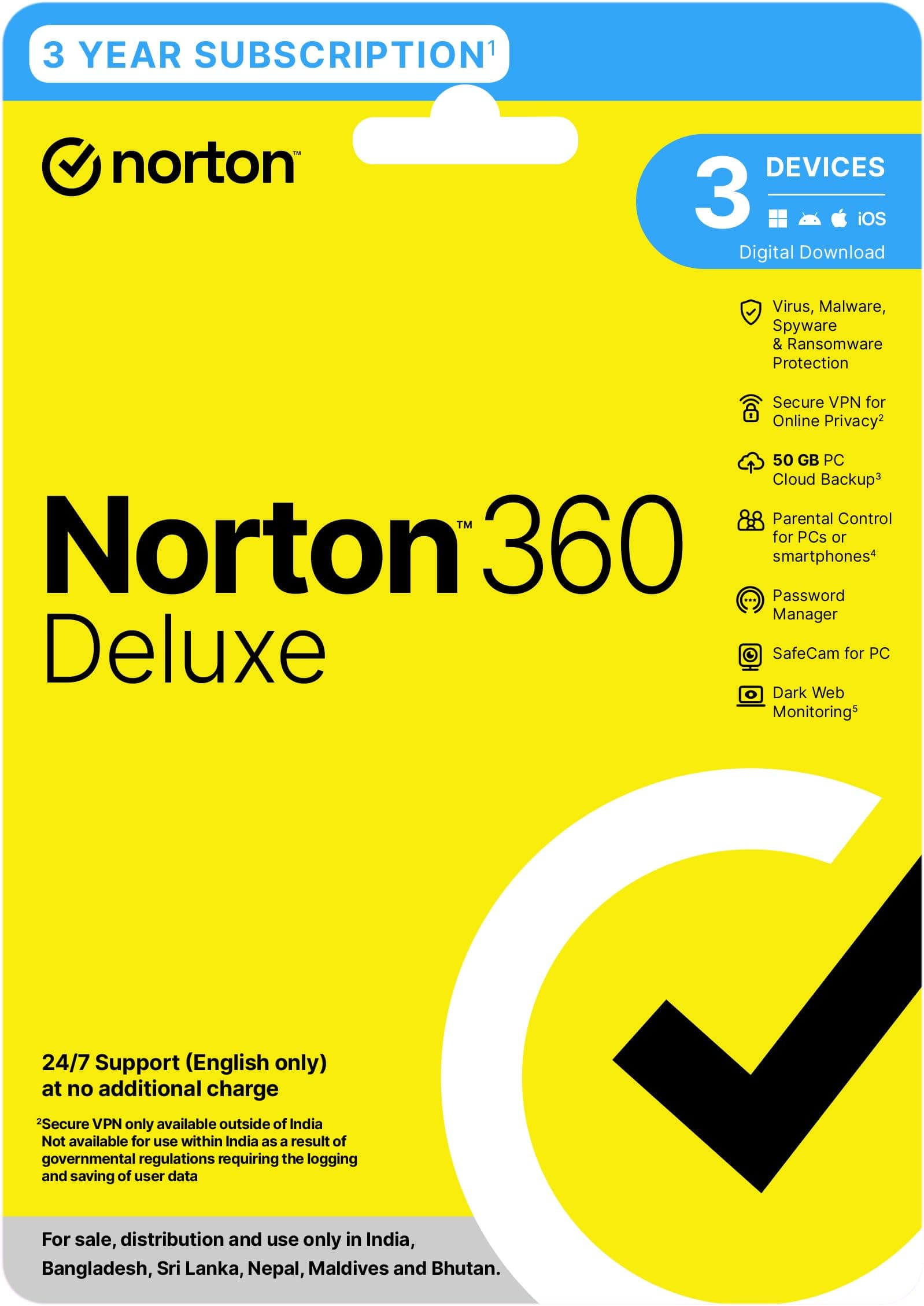 Norton 360 Deluxe |3 Users 3 Years |Includes Advanced AI Scam Protection, Total Security for PC, Mac, Android or iOS | Additionally Includes Password Manager, PC Cloud Back Up, Safe Cam for PC