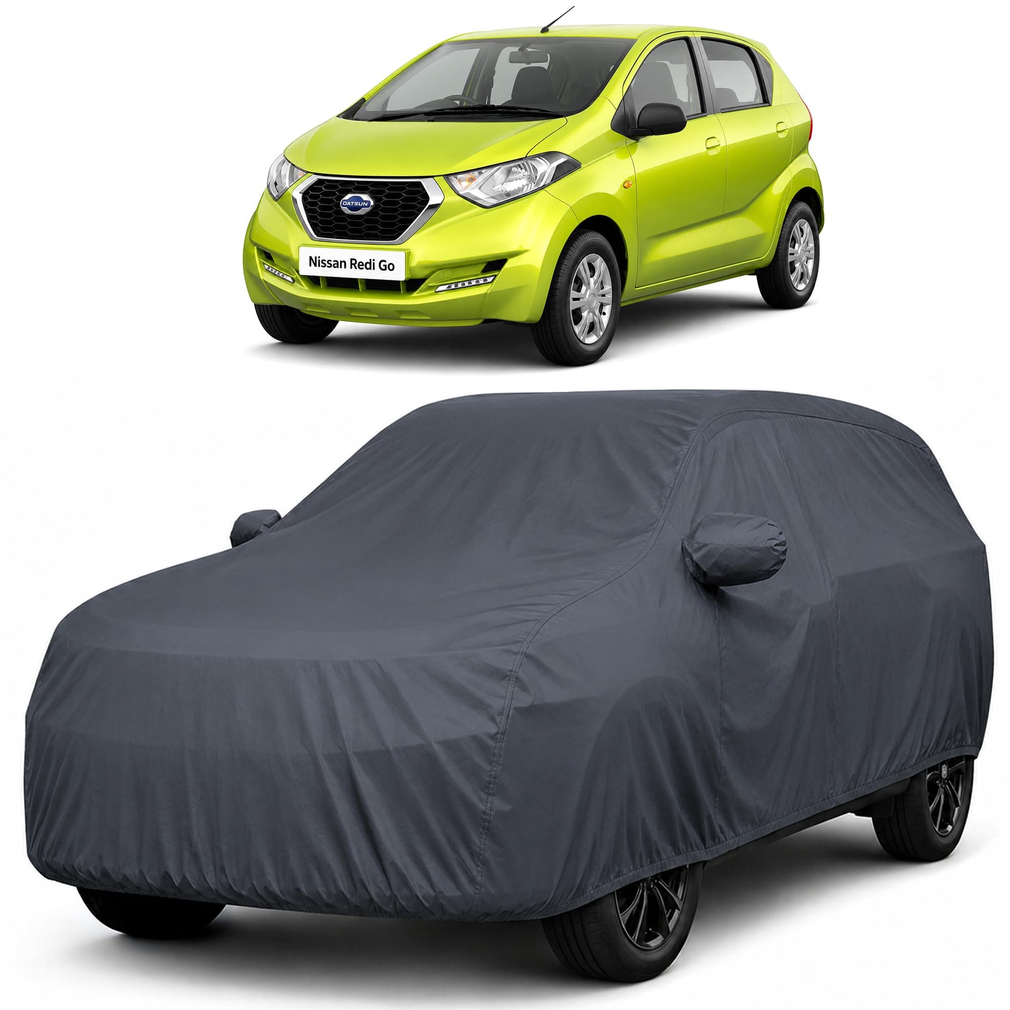 Autofact Car Body Cover Compatible with Nissan Redi Go | Custom Fit Car Cover |100% Waterproof | Triple-Stitched Lightweight Fabric | Dustproof | Indoor & Outdoor Use | Elastic Bottom