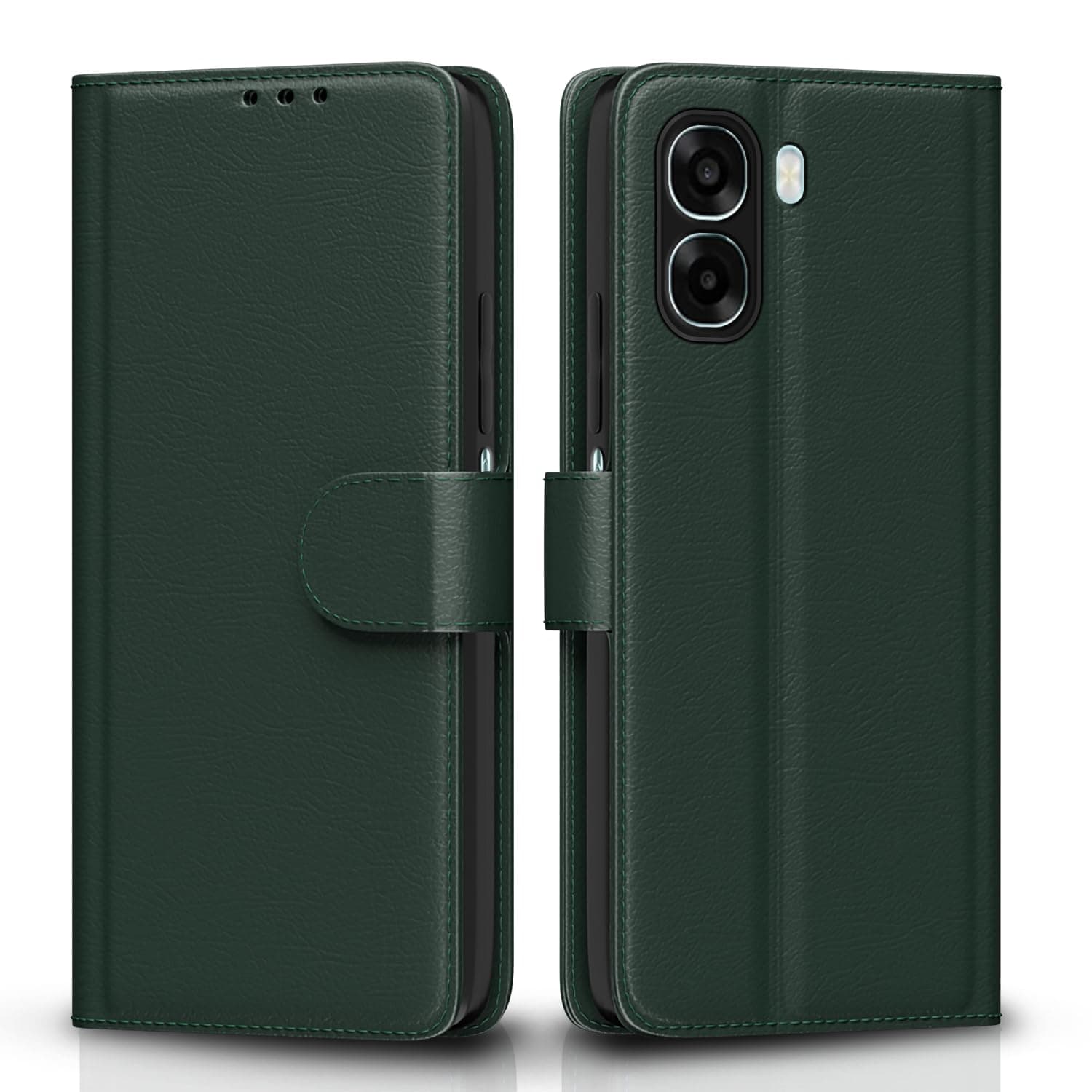 Pikkme Flip Cover for Oppo A6X 5G Leather Finish | Inside TPU with Card Pockets | Wallet Stand and Shock Proof | Complete Protection Flip Case (Green)